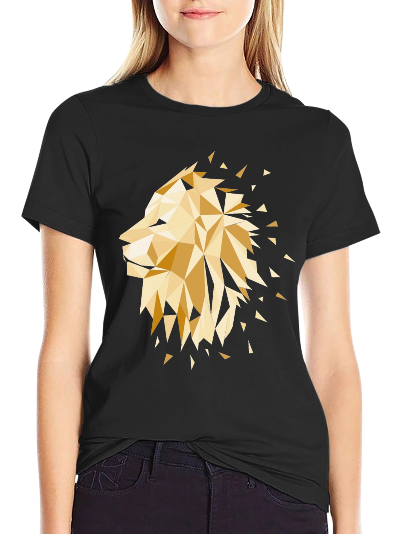Geometric Lion Graphic Tee - Black