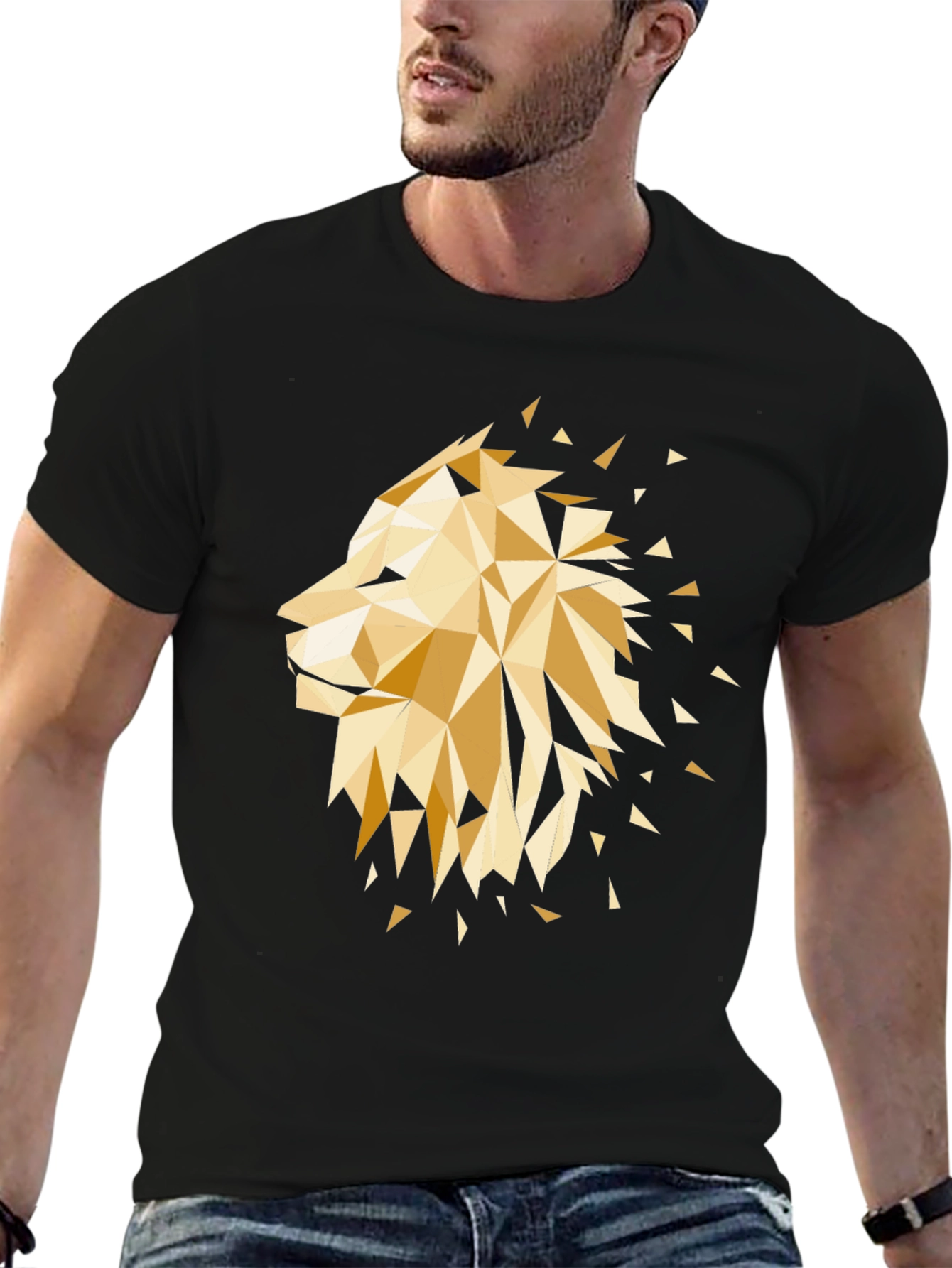 Geometric Lion Graphic Tee - Black
