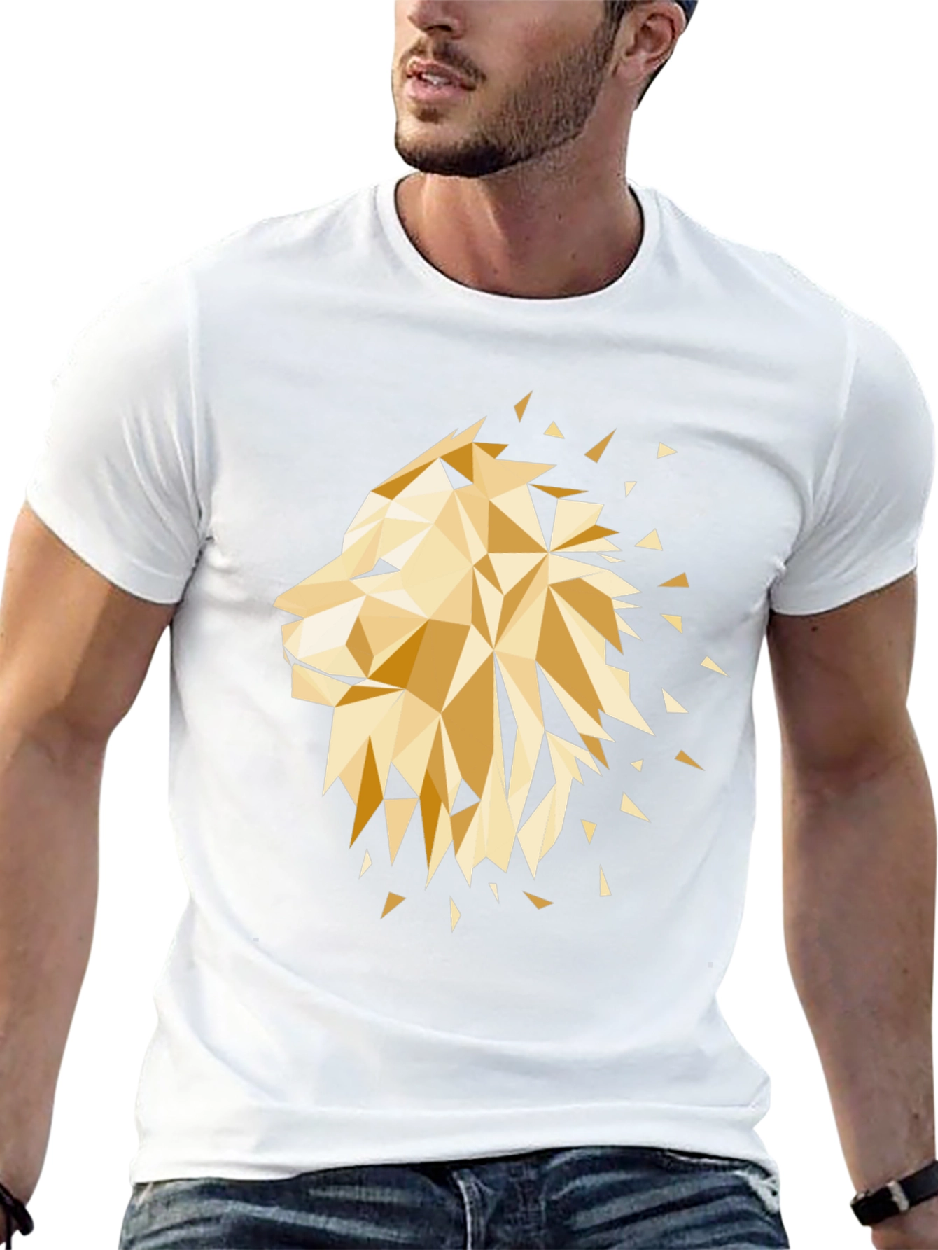 Geometric Lion Graphic Tee - Black