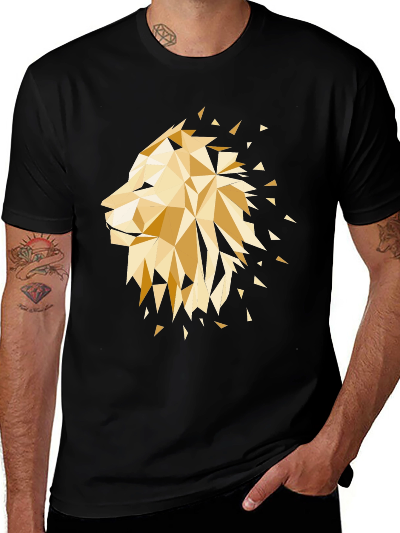 Geometric Lion Graphic Tee - Black