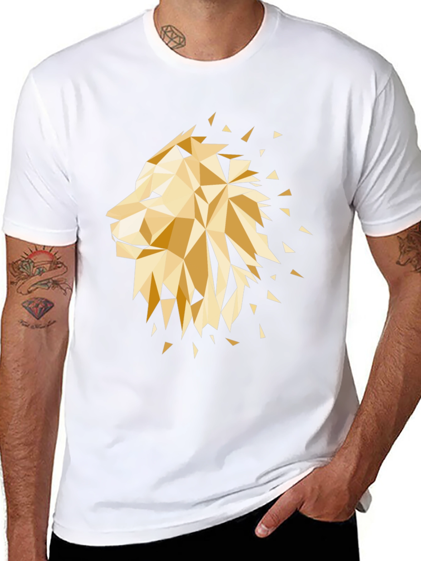 Geometric Lion Graphic Tee - Black