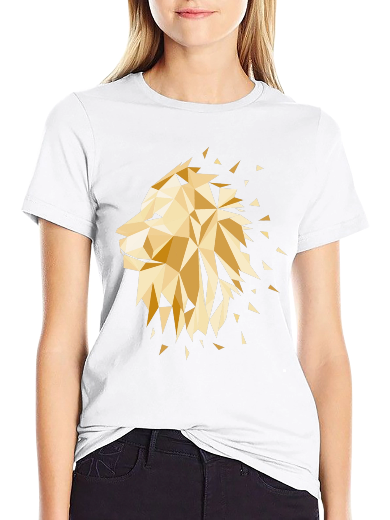 Geometric Lion Graphic Tee - Black