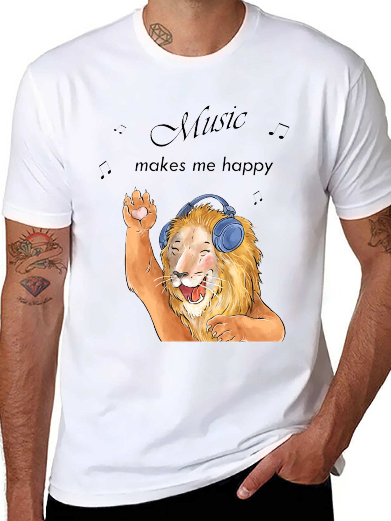 Lion Music Lover T-Shirt - Music Makes Me Happy