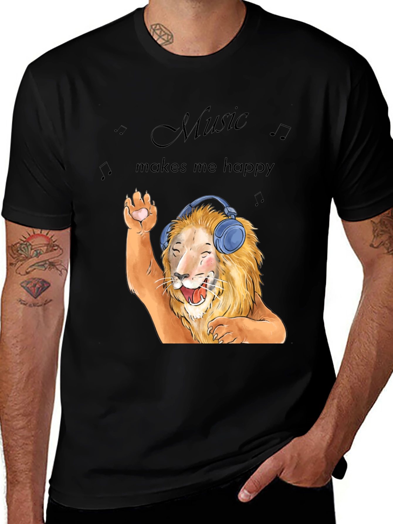Lion Music Lover T-Shirt - Music Makes Me Happy