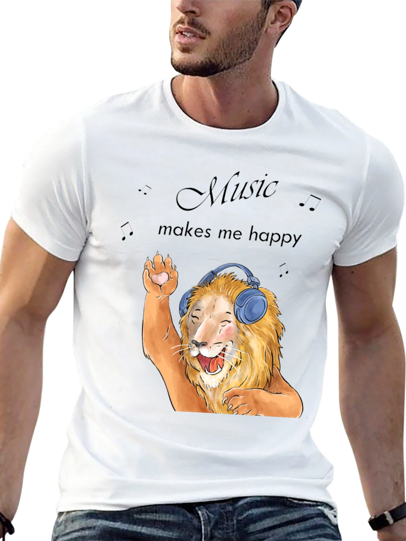 Lion Music Lover T-Shirt - Music Makes Me Happy