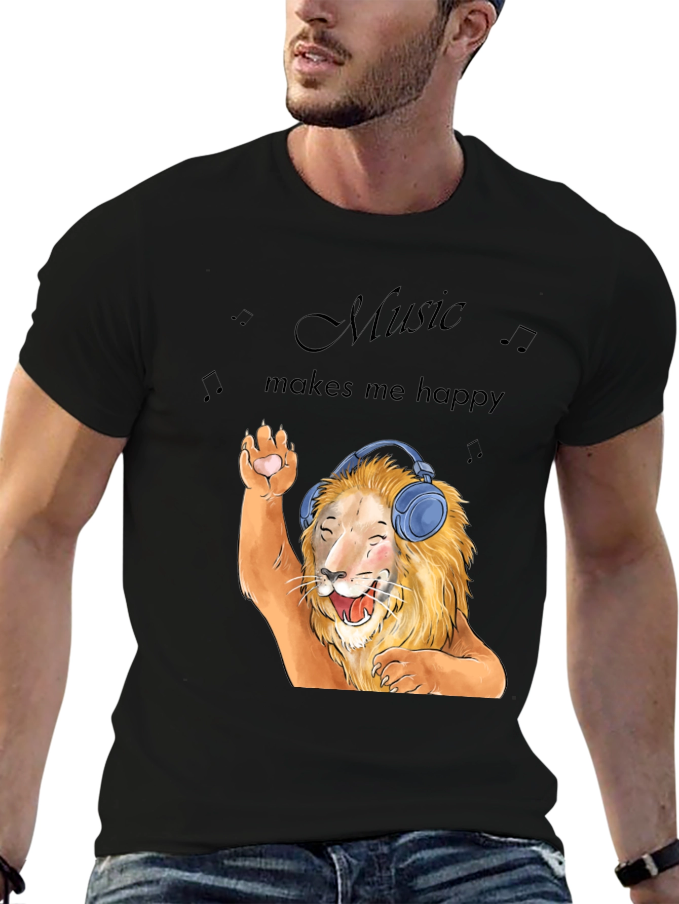 Lion Music Lover T-Shirt - Music Makes Me Happy