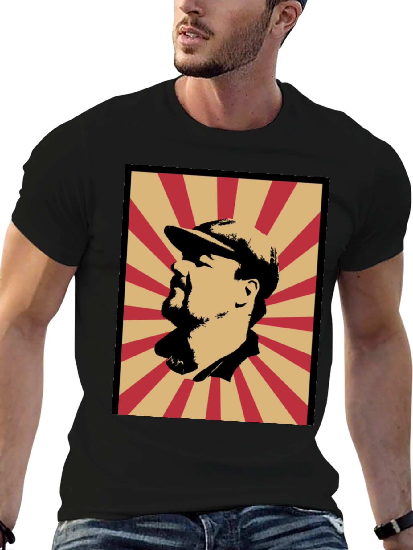 Retro Graphic Tee - Man Silhouette with Beanie Hat