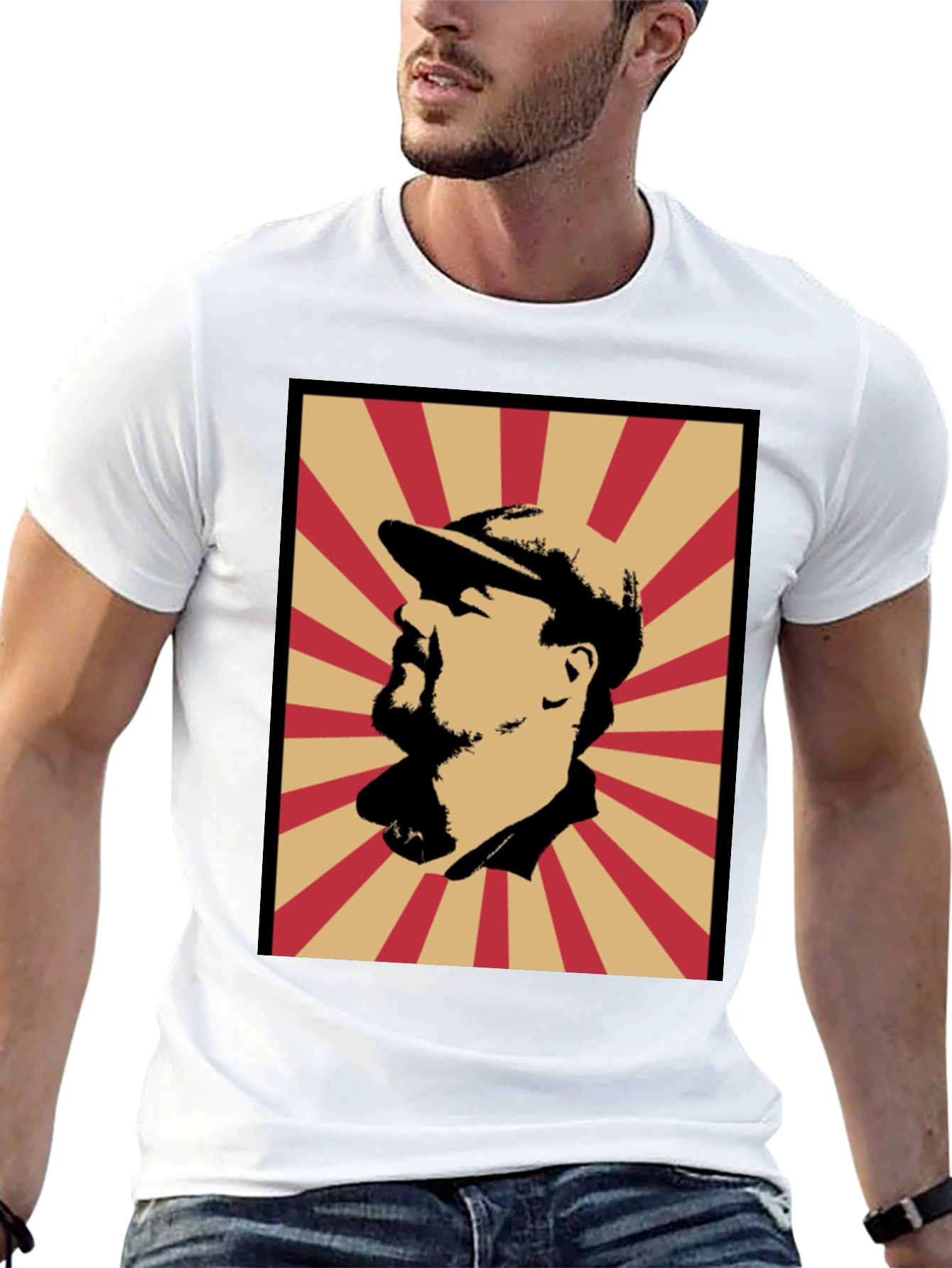 Retro Graphic Tee - Man Silhouette with Beanie Hat
