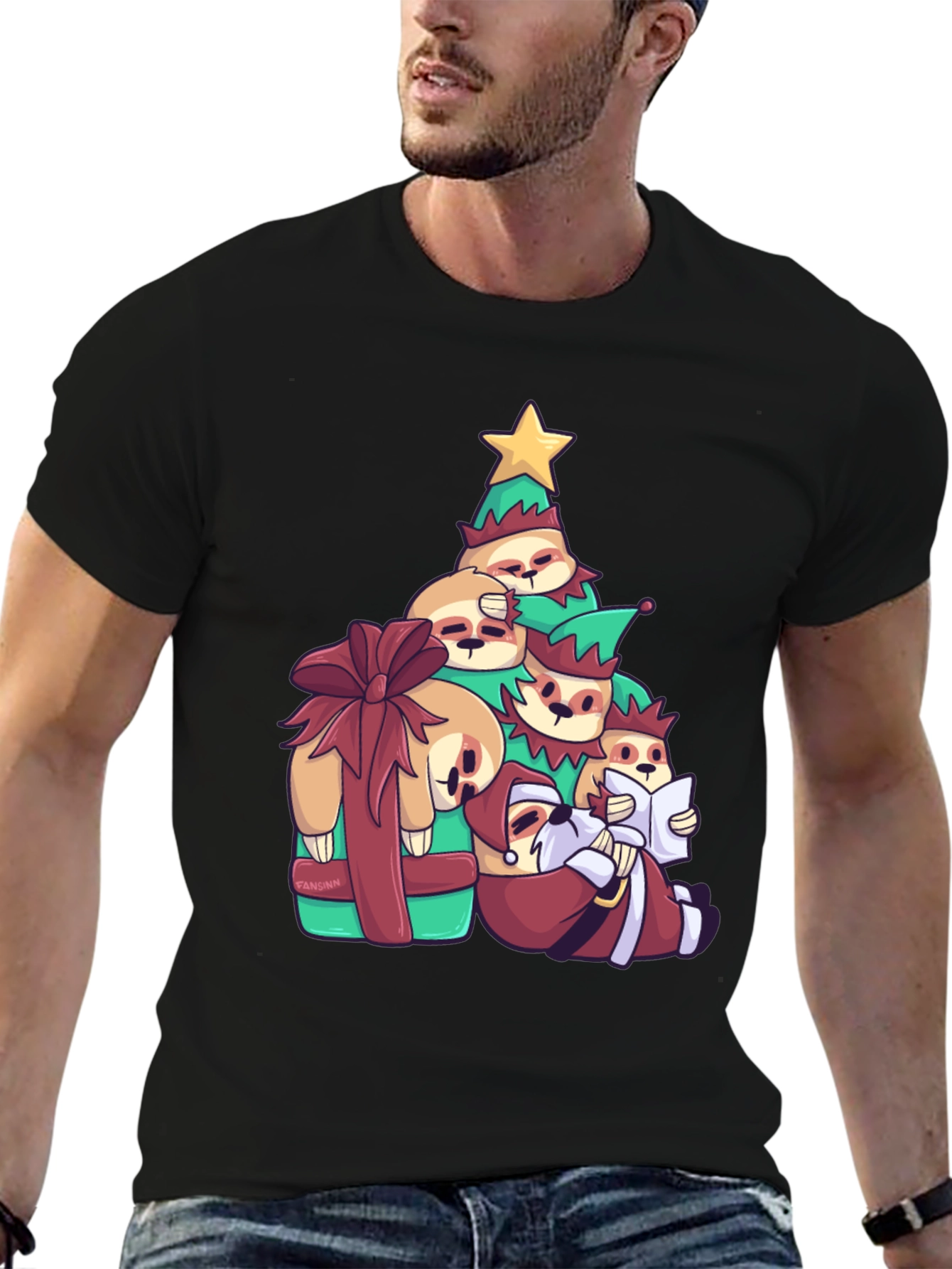 Christmas Sloth Stack T-Shirt - Holiday Fun