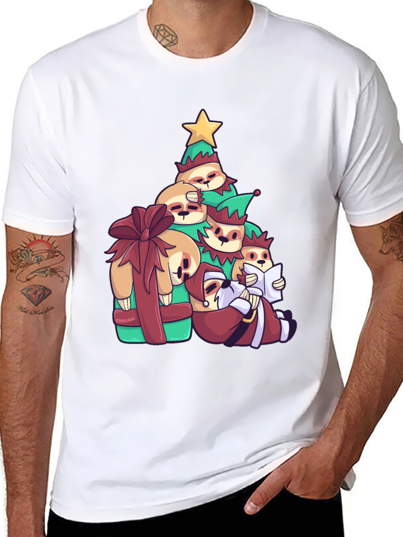Christmas Sloth Stack T-Shirt - Holiday Fun
