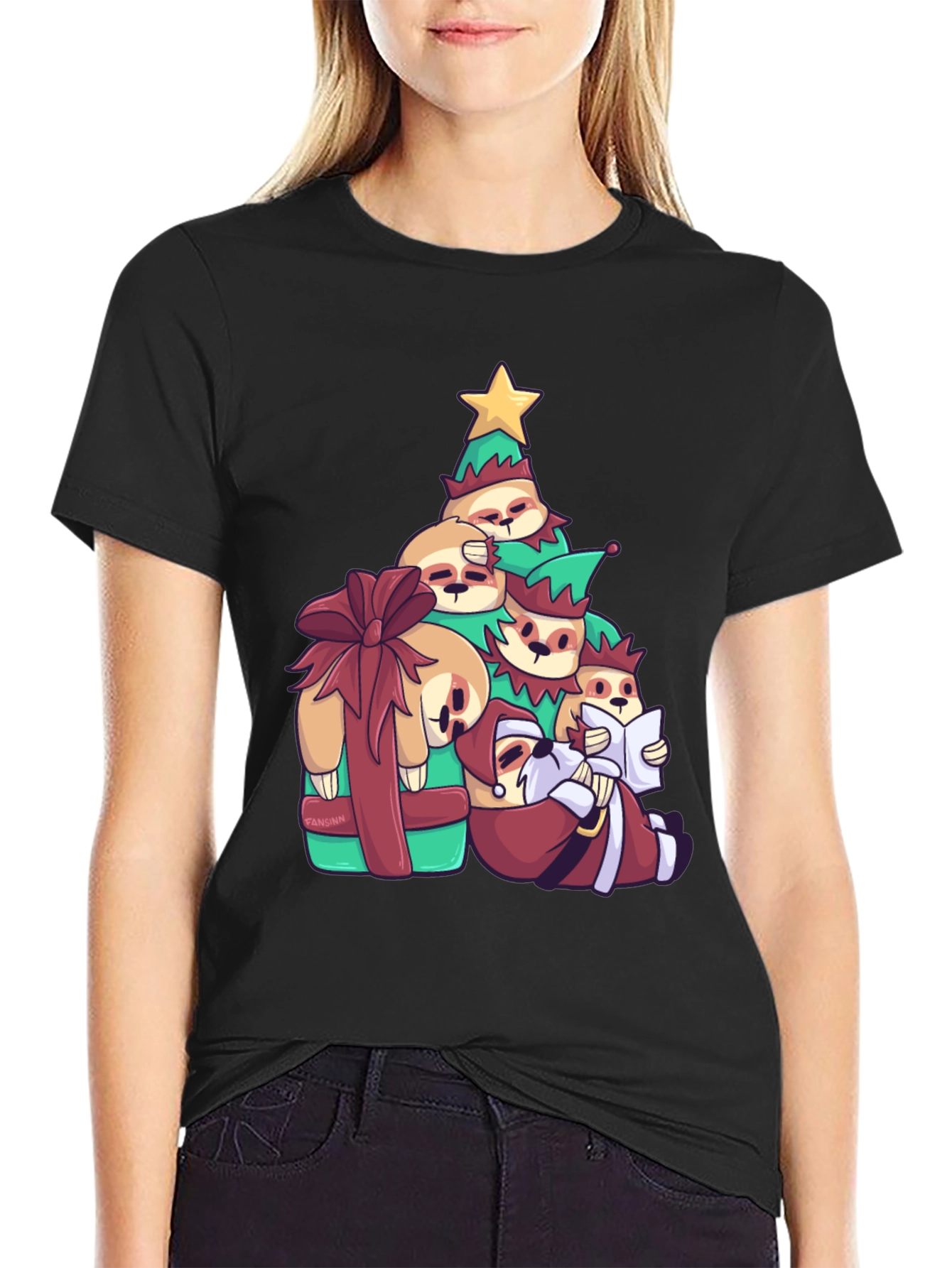 Christmas Sloth Stack T-Shirt - Holiday Fun