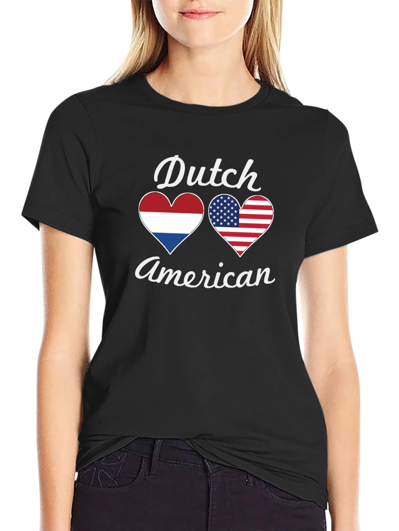 Dutch American Pride T-Shirt Flag Hearts Design