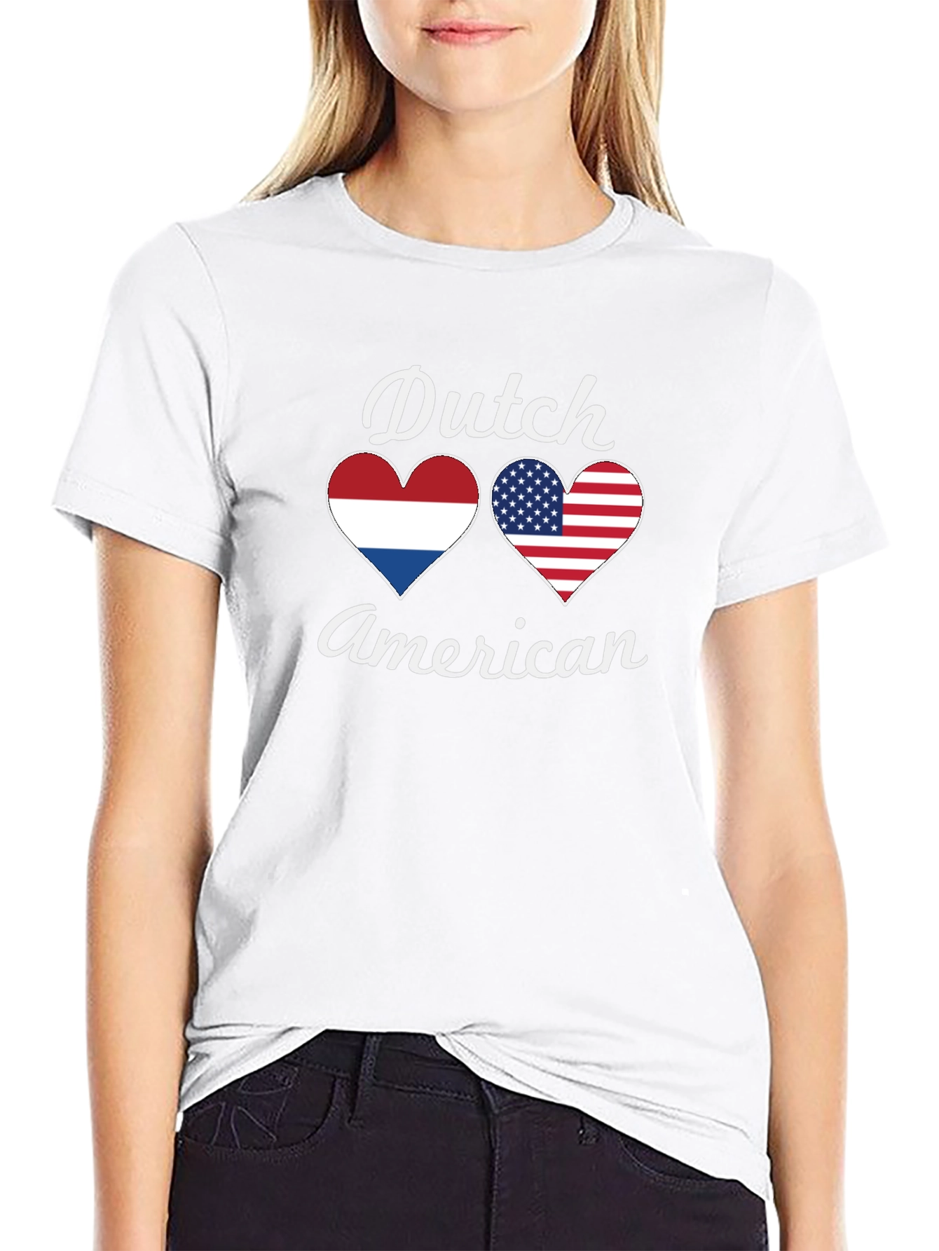 Dutch American Pride T-Shirt Flag Hearts Design