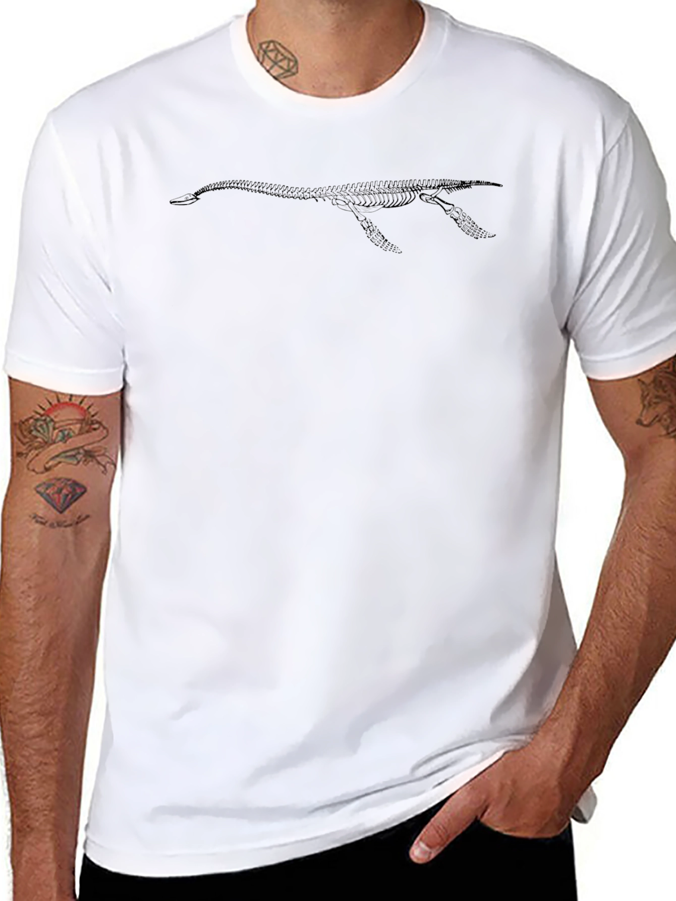 Mens Black Plesiosaur Skeleton Graphic T-Shirt