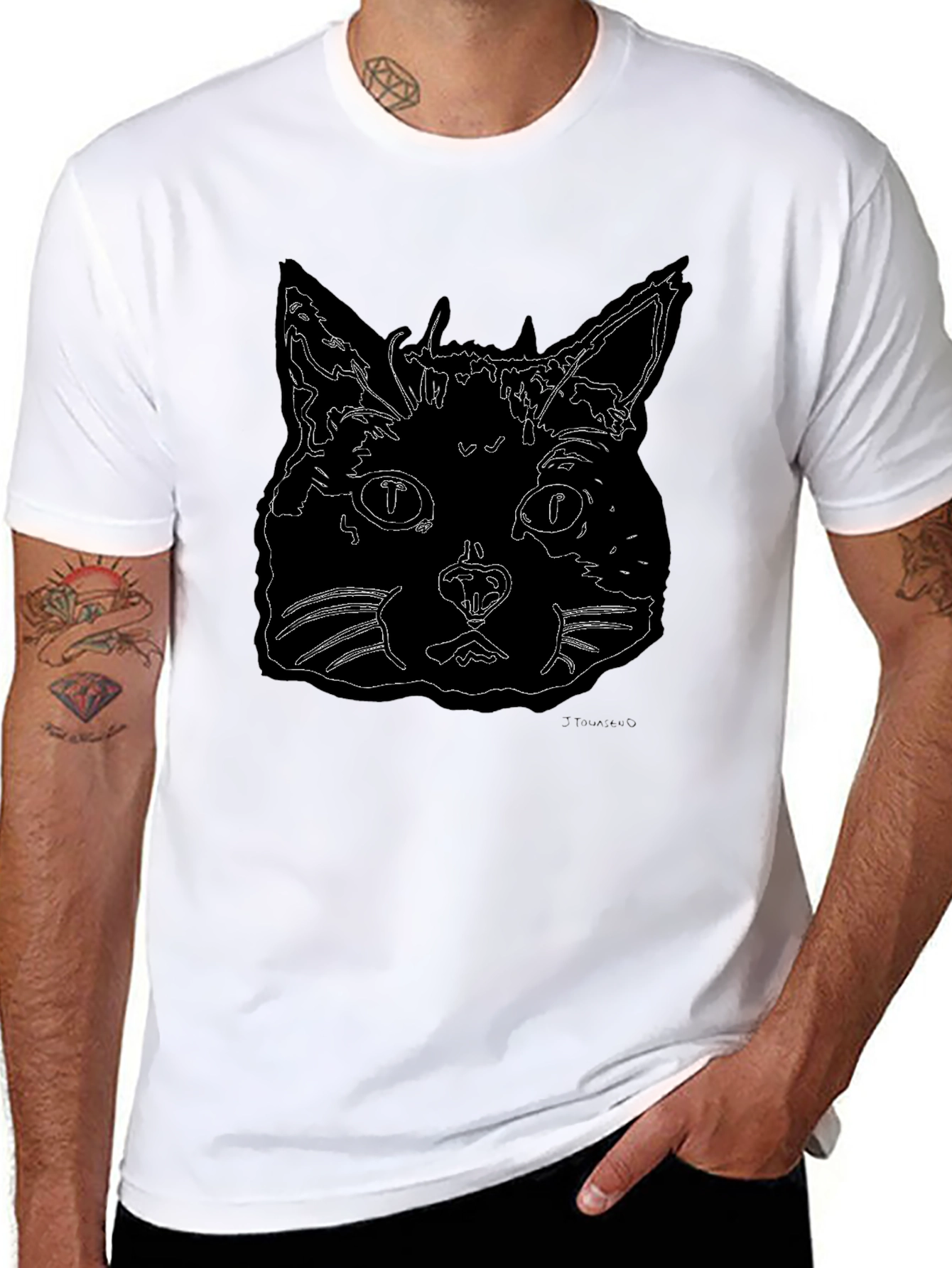 Cool Cat Outline Graphic T-Shirt