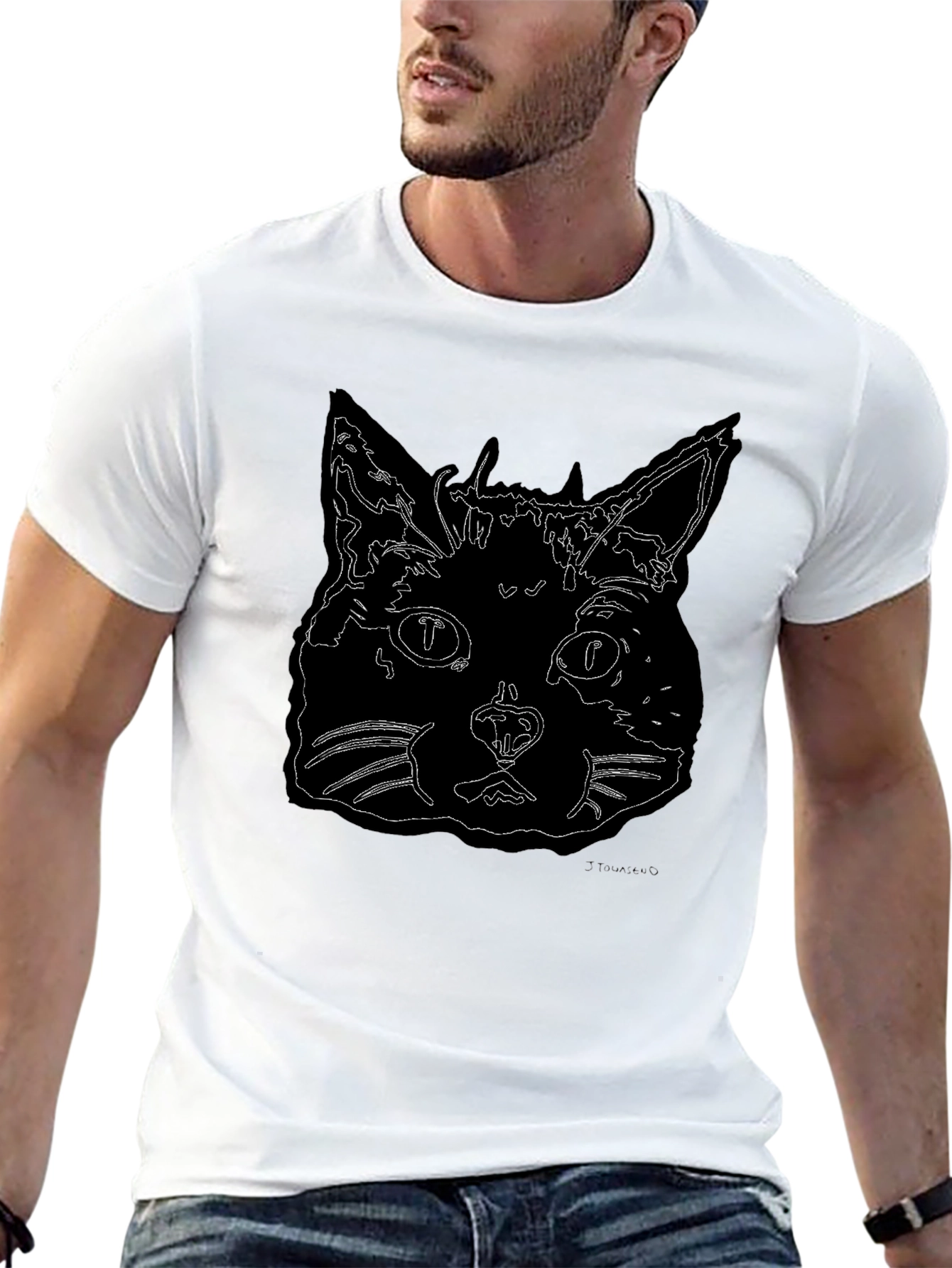 Cool Cat Outline Graphic T-Shirt
