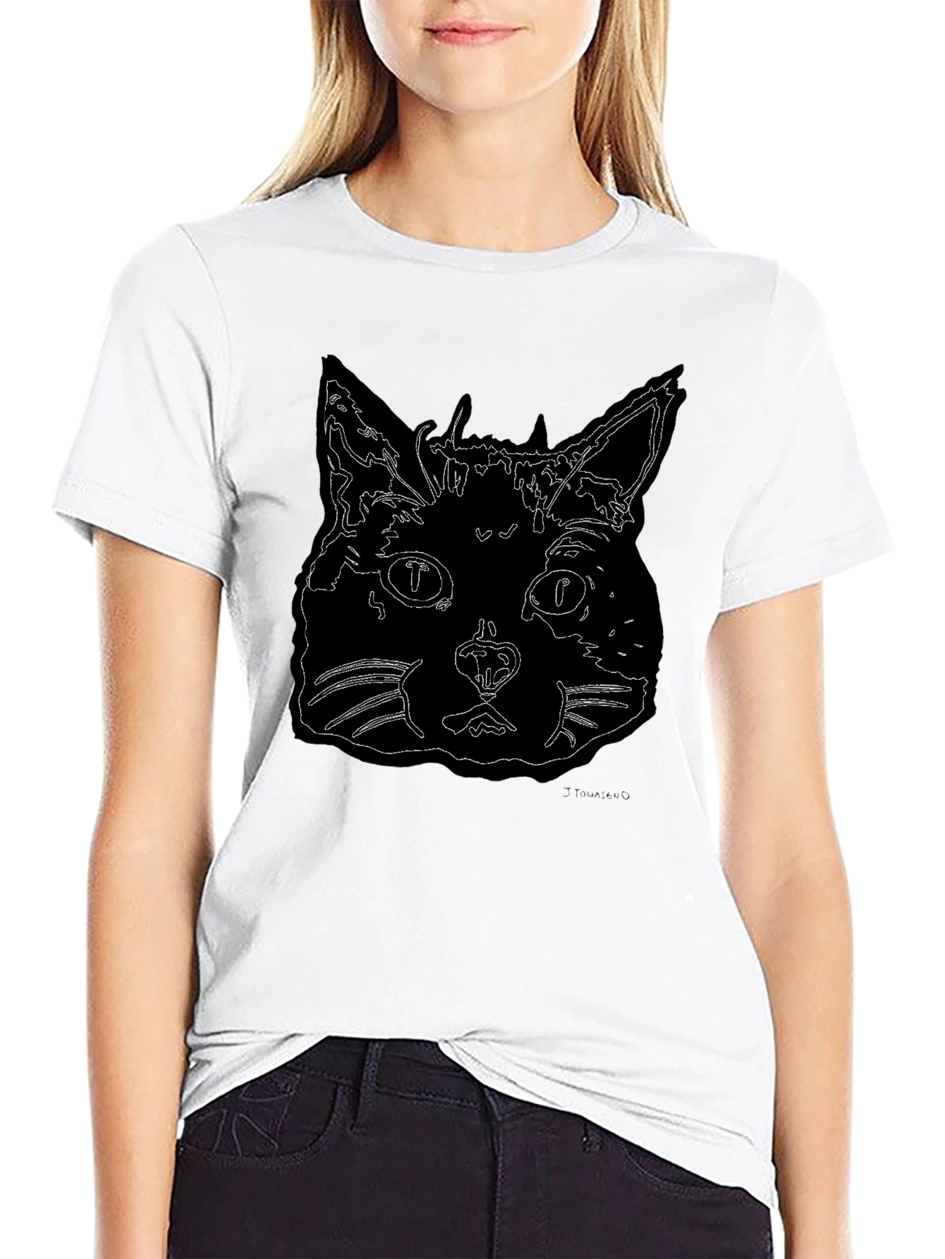 Cool Cat Outline Graphic T-Shirt