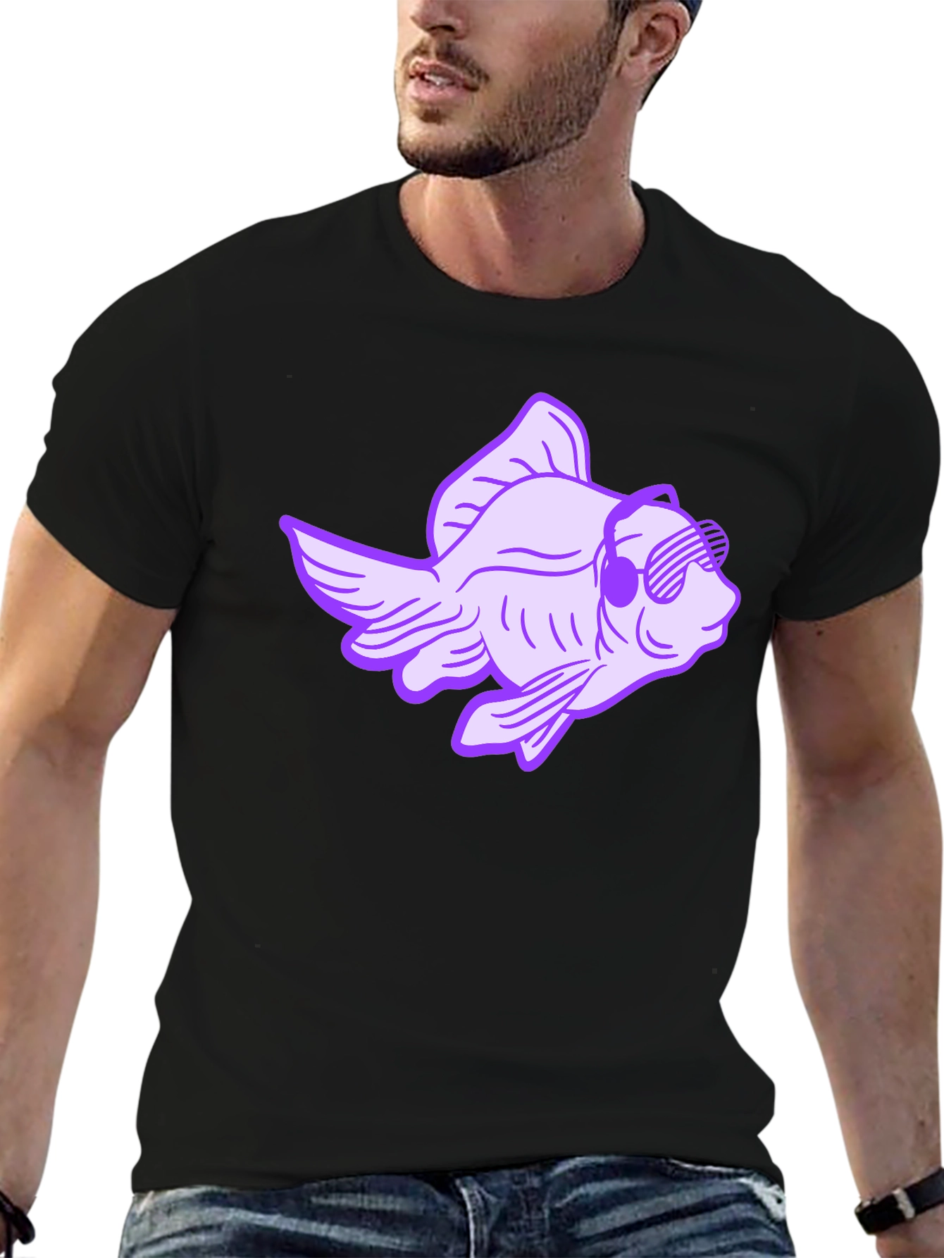Cool Fish Graphic Tee - Black Cotton T-Shirt
