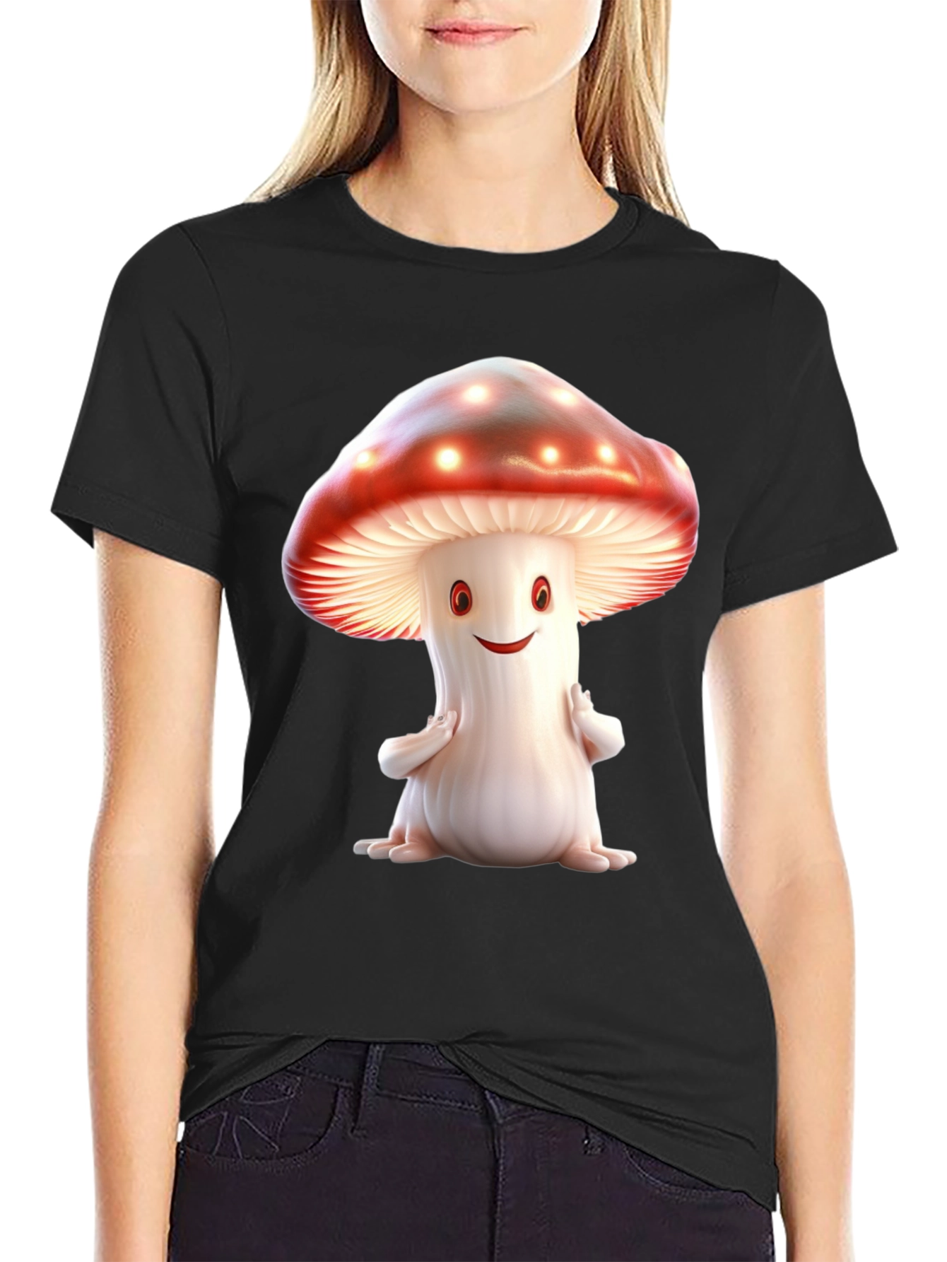 Mushroom Graphic Tee - Fun Black T-Shirt