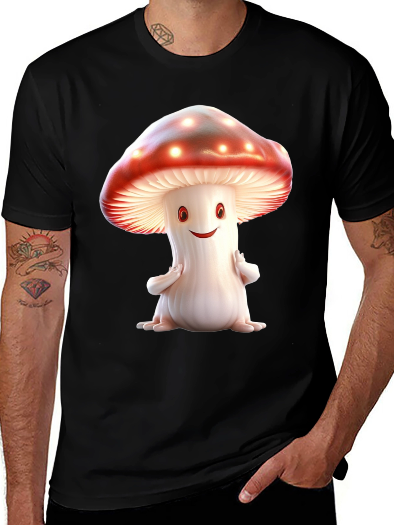 Mushroom Graphic Tee - Fun Black T-Shirt
