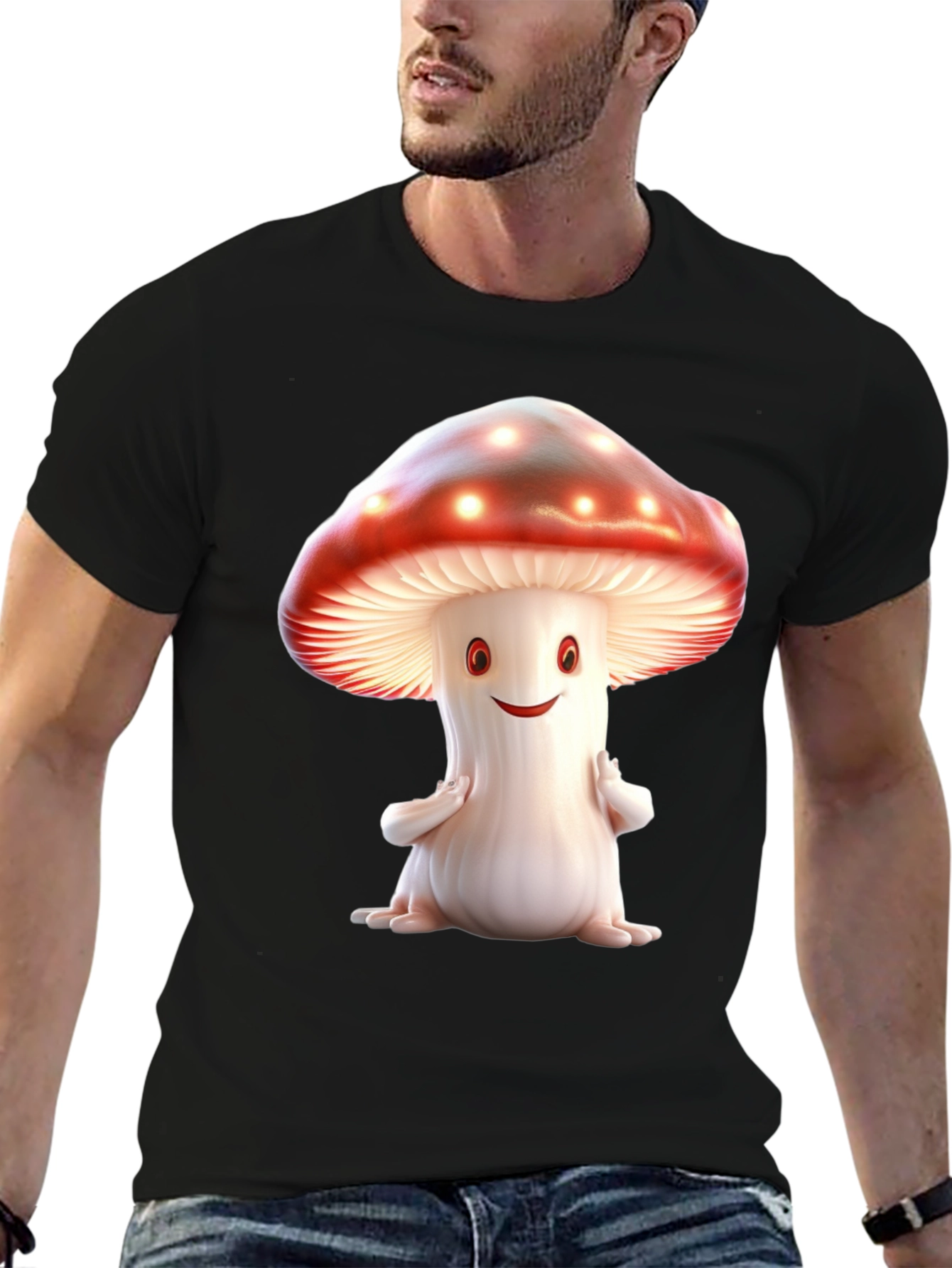 Mushroom Graphic Tee - Fun Black T-Shirt