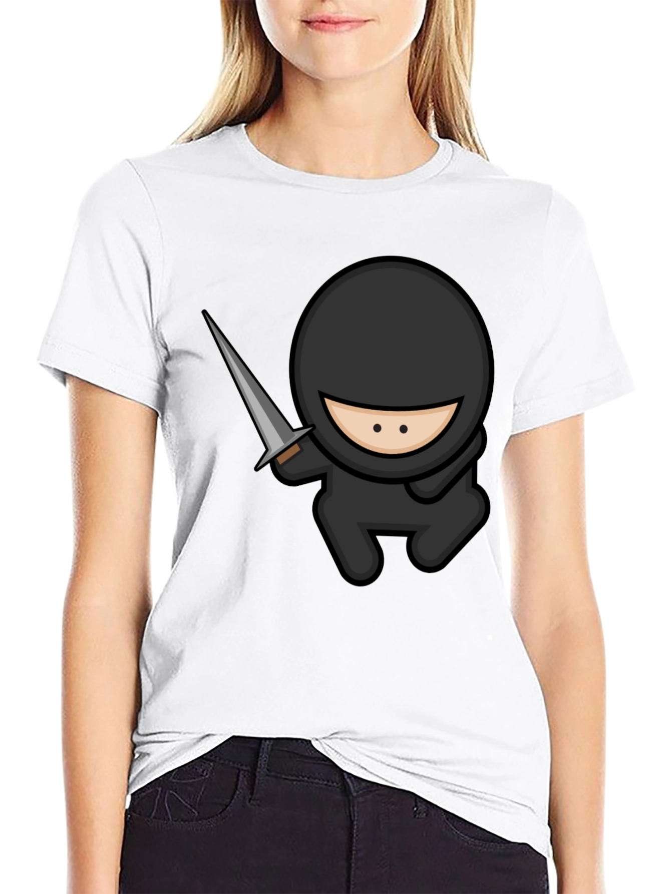 Ninja Cartoon Graphic Black T-Shirt