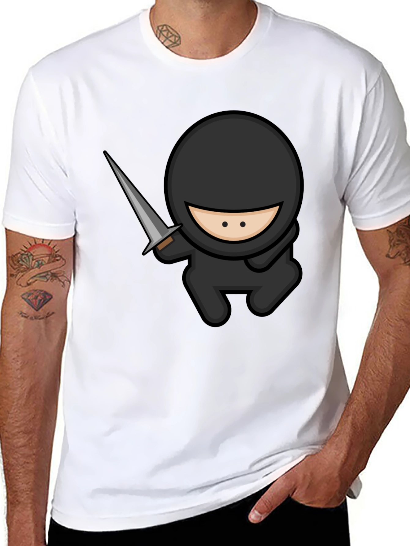 Ninja Cartoon Graphic Black T-Shirt