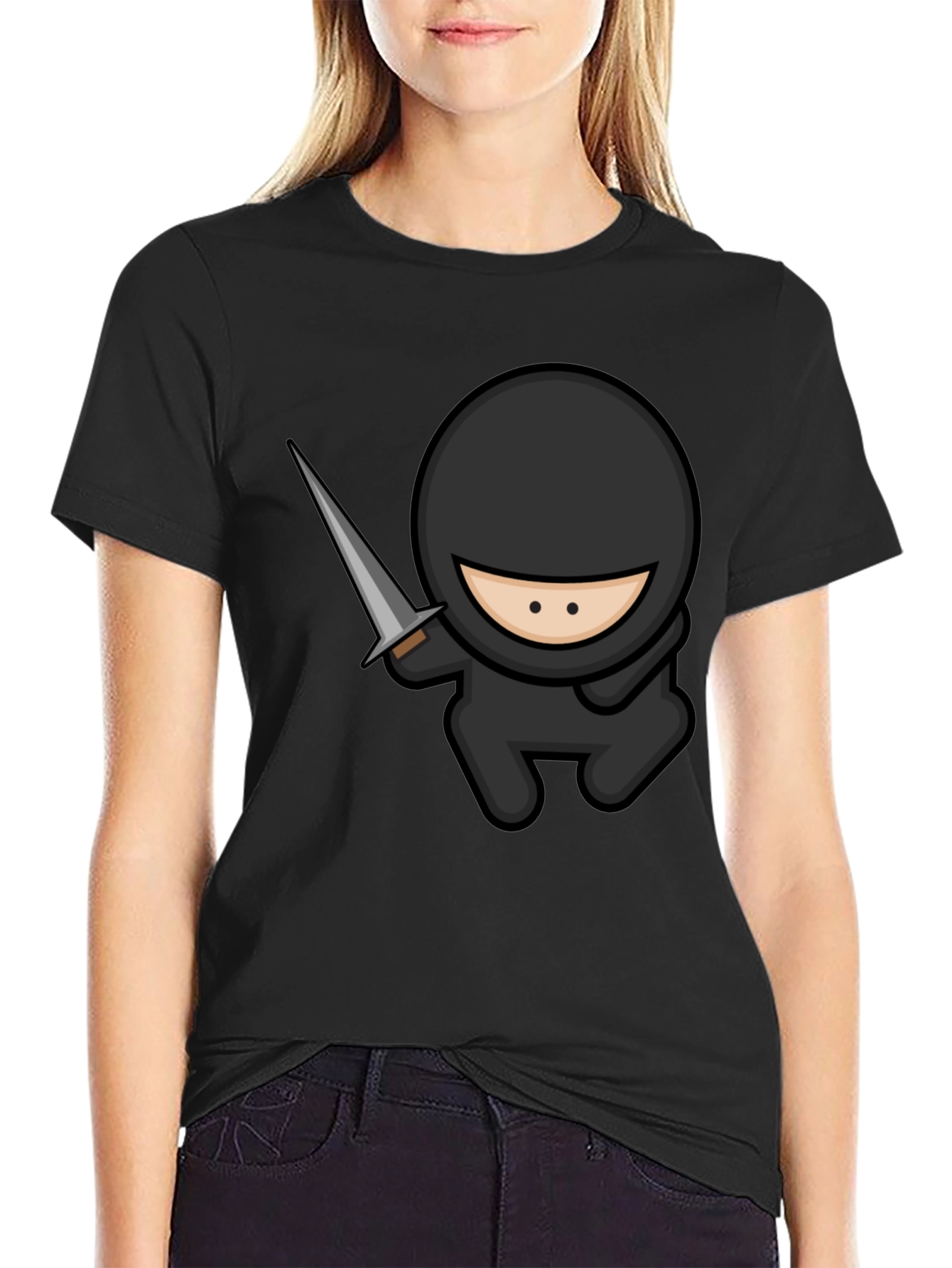 Ninja Cartoon Graphic Black T-Shirt
