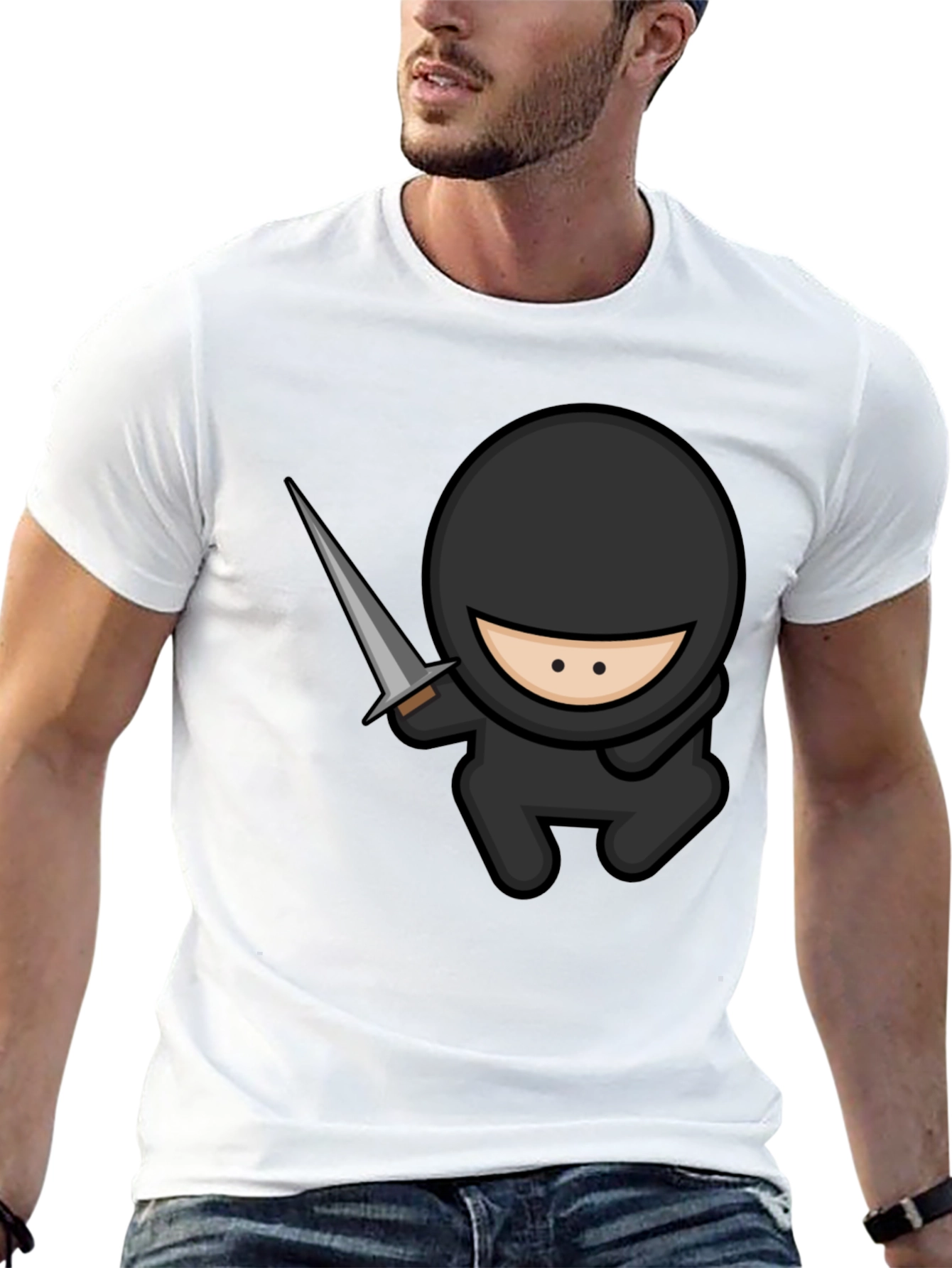 Ninja Cartoon Graphic Black T-Shirt