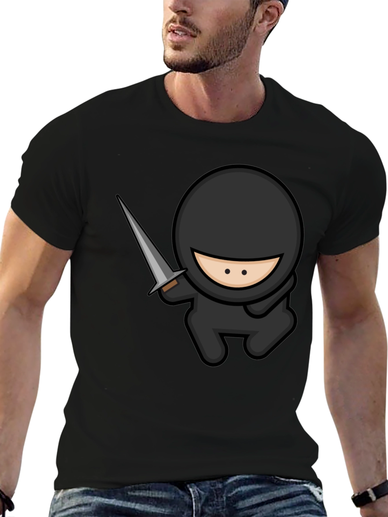 Ninja Cartoon Graphic Black T-Shirt