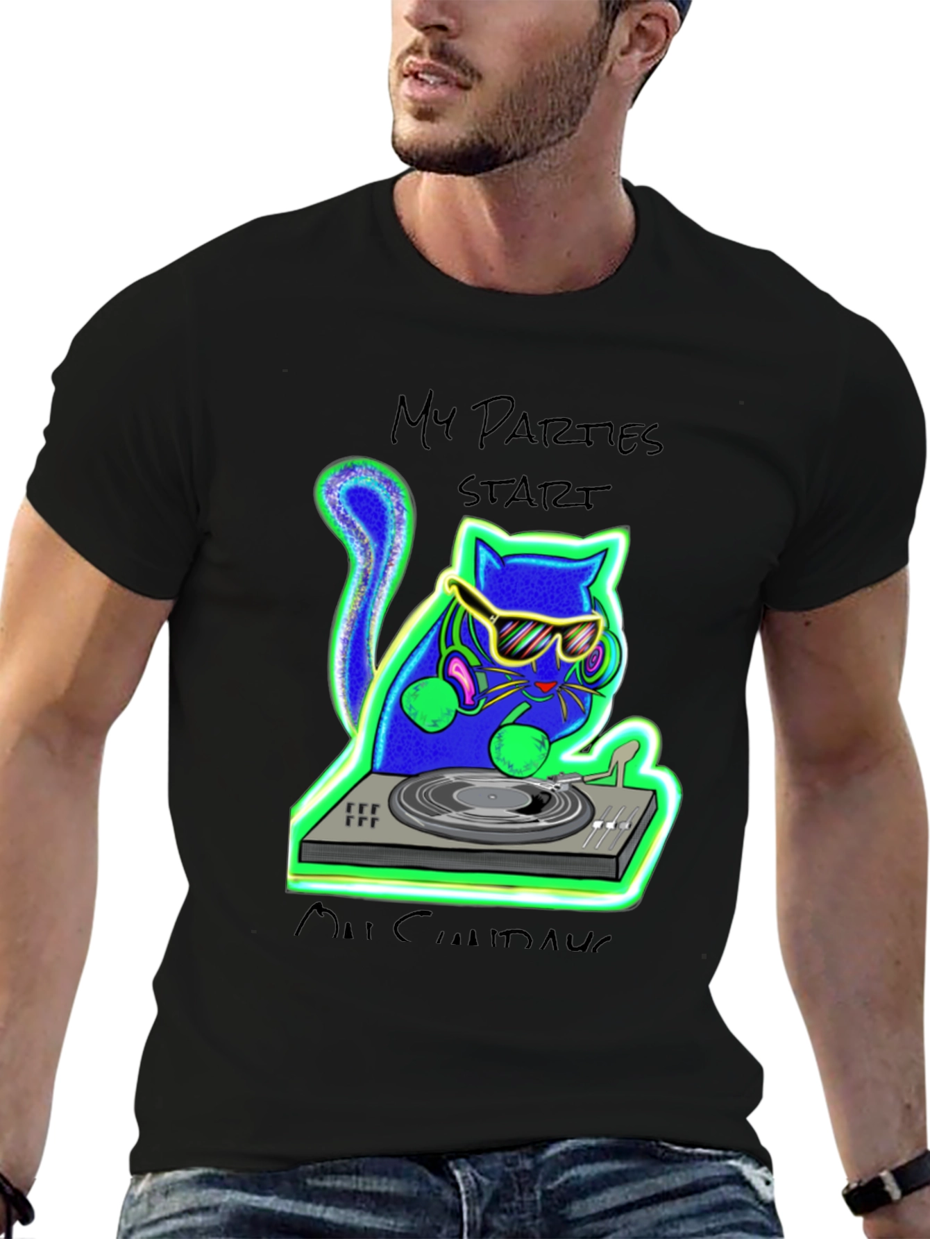 DJ Cat Graphic Tee - My Parties Start Meow!