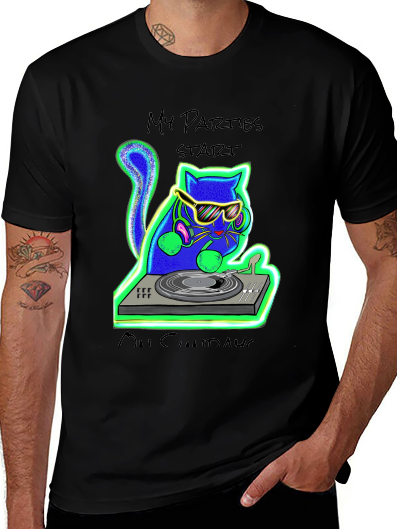 DJ Cat Graphic Tee - My Parties Start Meow!