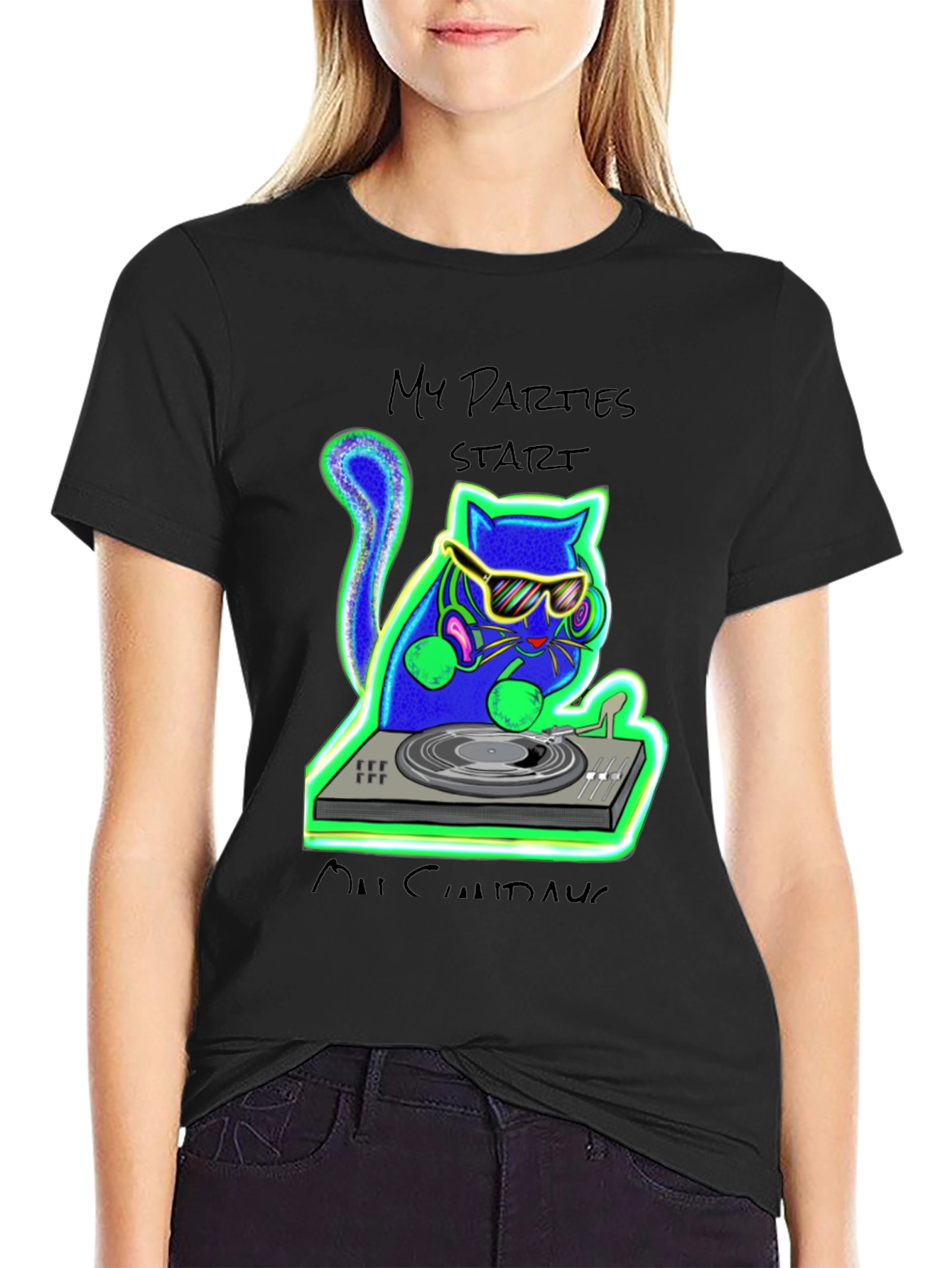 DJ Cat Graphic Tee - My Parties Start Meow!