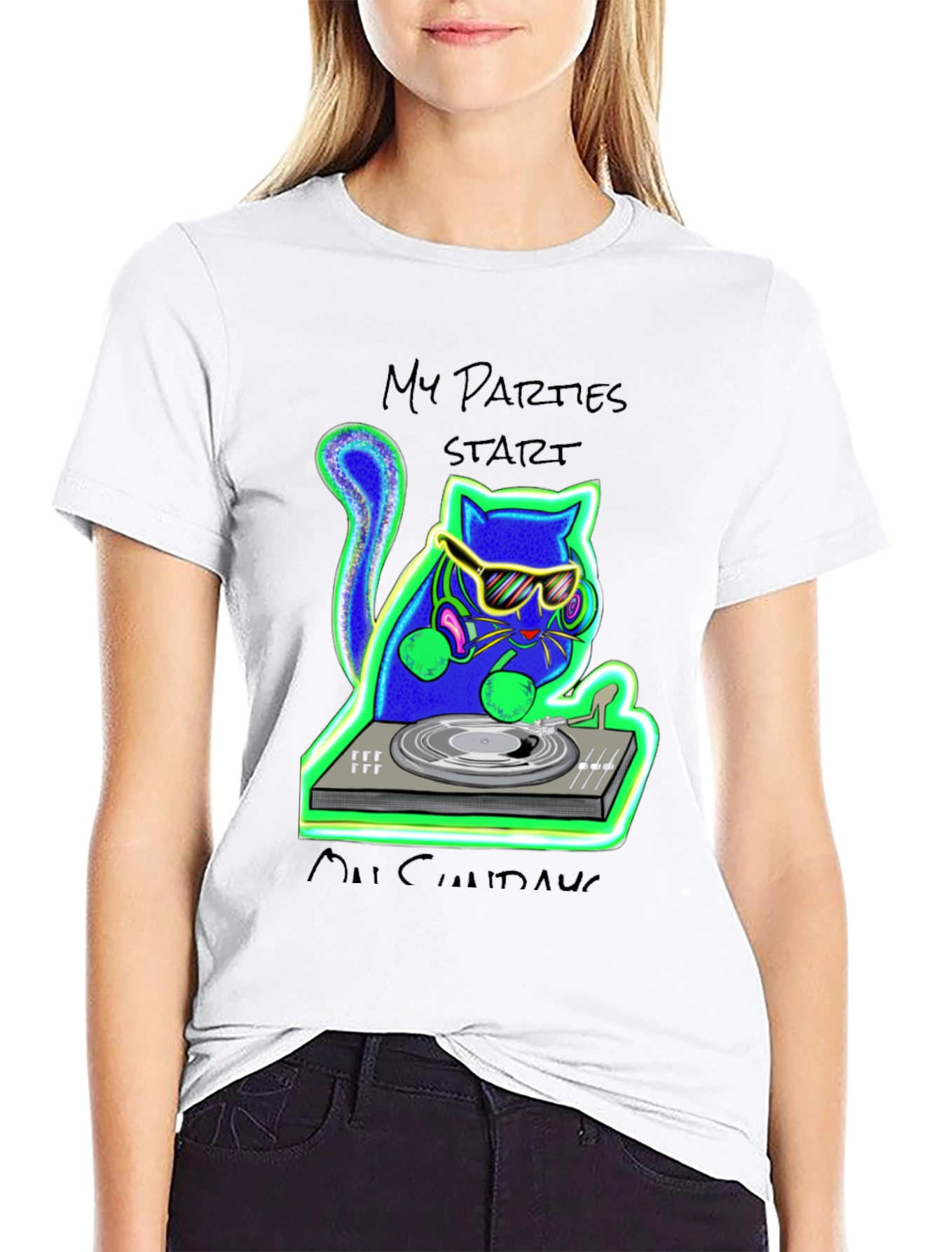 DJ Cat Graphic Tee - My Parties Start Meow!