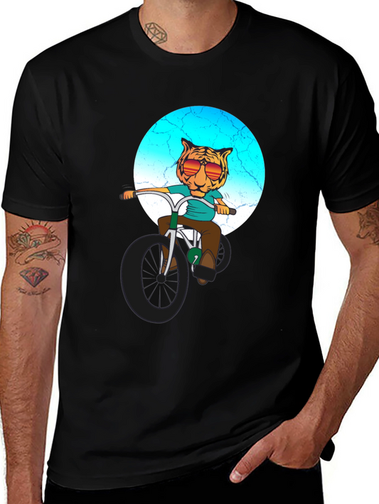 Cool Tiger Riding Bike Graphic T-Shirt