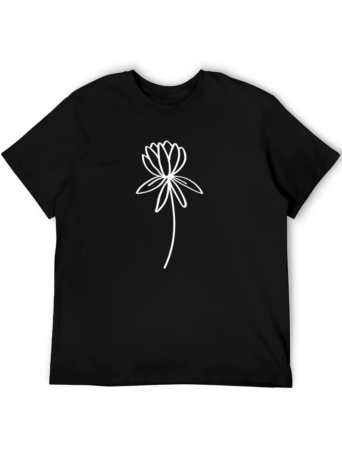 Minimalist Lotus Flower Graphic Black T-Shirt
