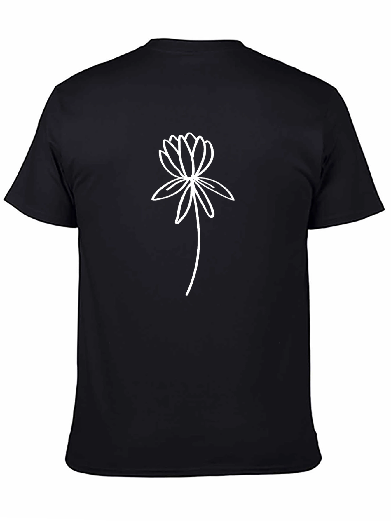 Minimalist Lotus Flower Graphic Black T-Shirt