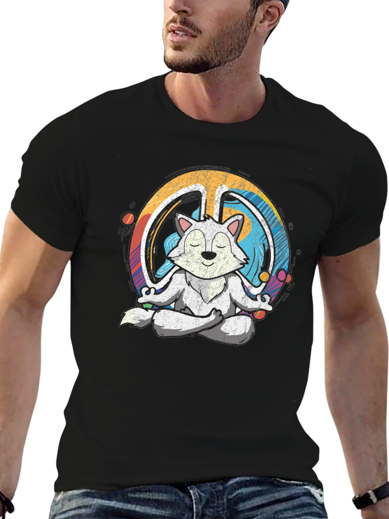 Meditating Wolf Peace Sign Graphic Tee