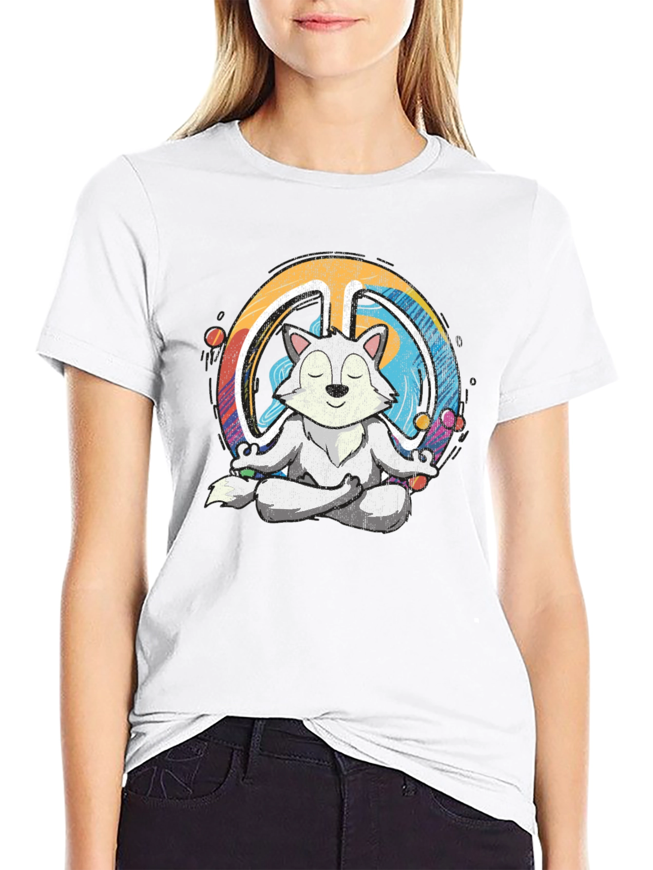 Meditating Wolf Peace Sign Graphic Tee