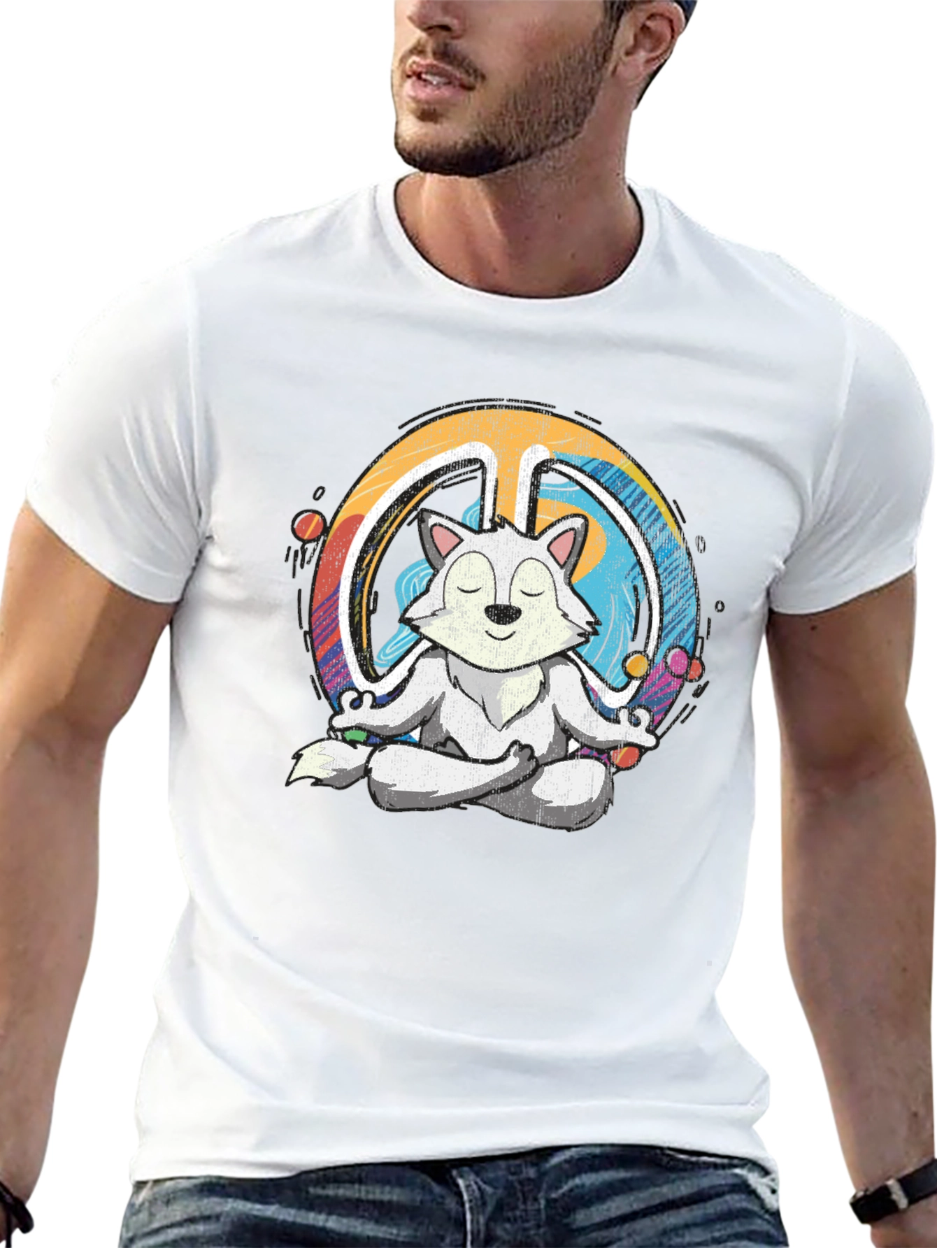 Meditating Wolf Peace Sign Graphic Tee