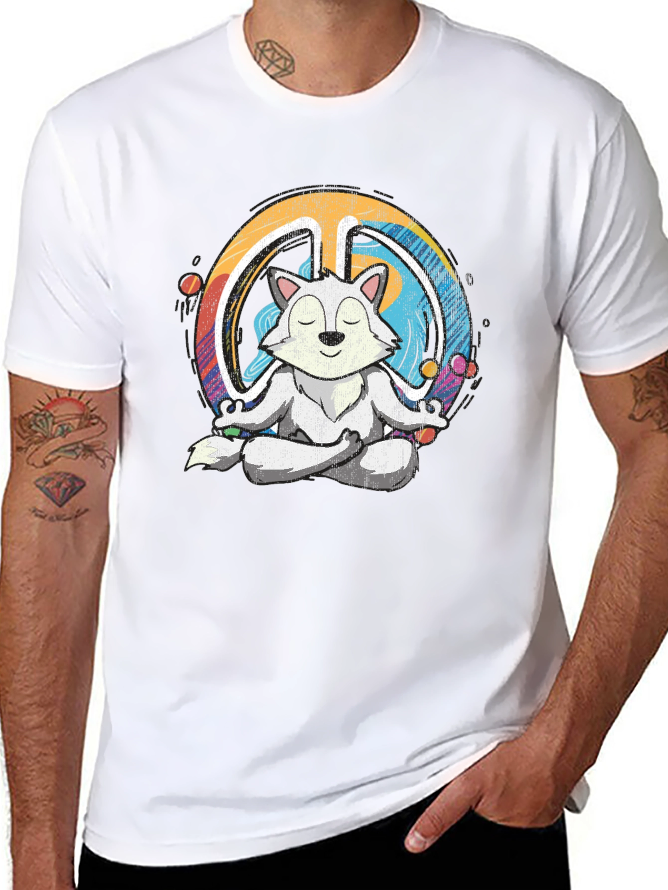 Meditating Wolf Peace Sign Graphic Tee