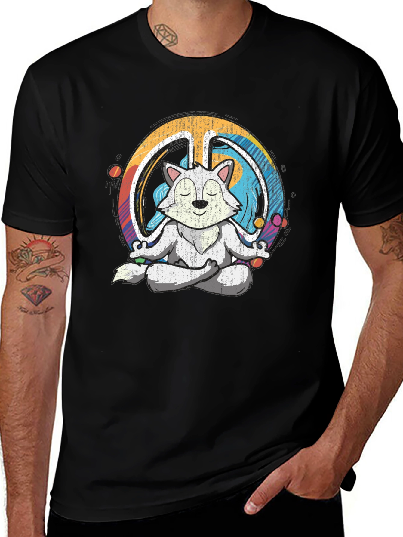 Meditating Wolf Peace Sign Graphic Tee
