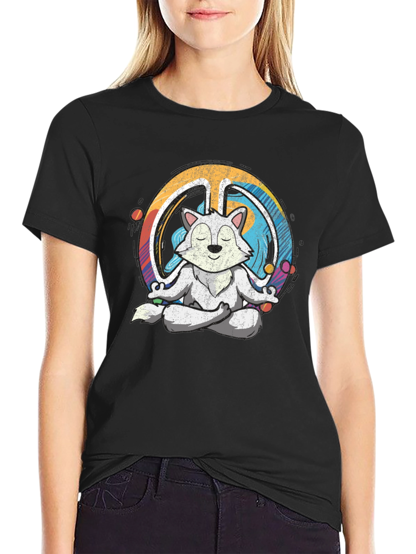 Meditating Wolf Peace Sign Graphic Tee