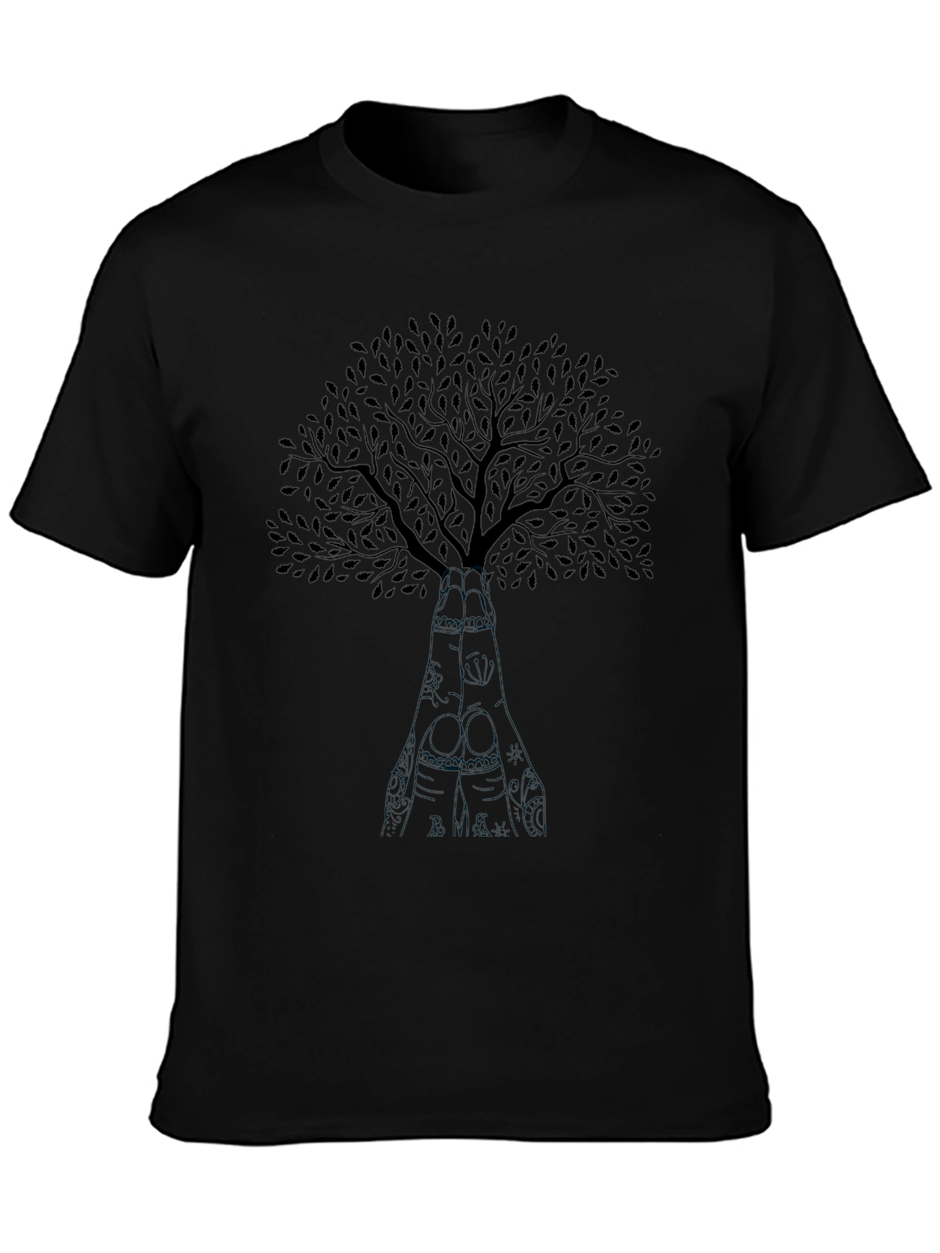Black Tree Graphic Crew Neck T-Shirt for Men