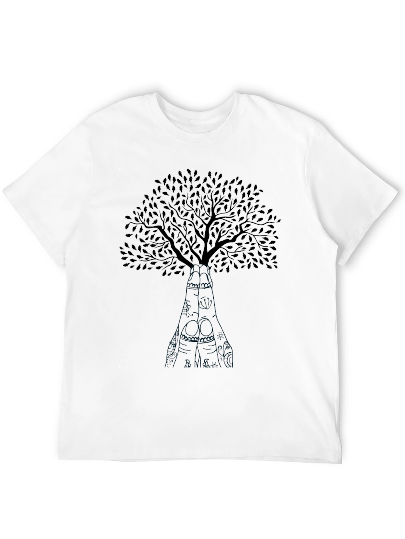Black Tree Graphic Crew Neck T-Shirt for Men
