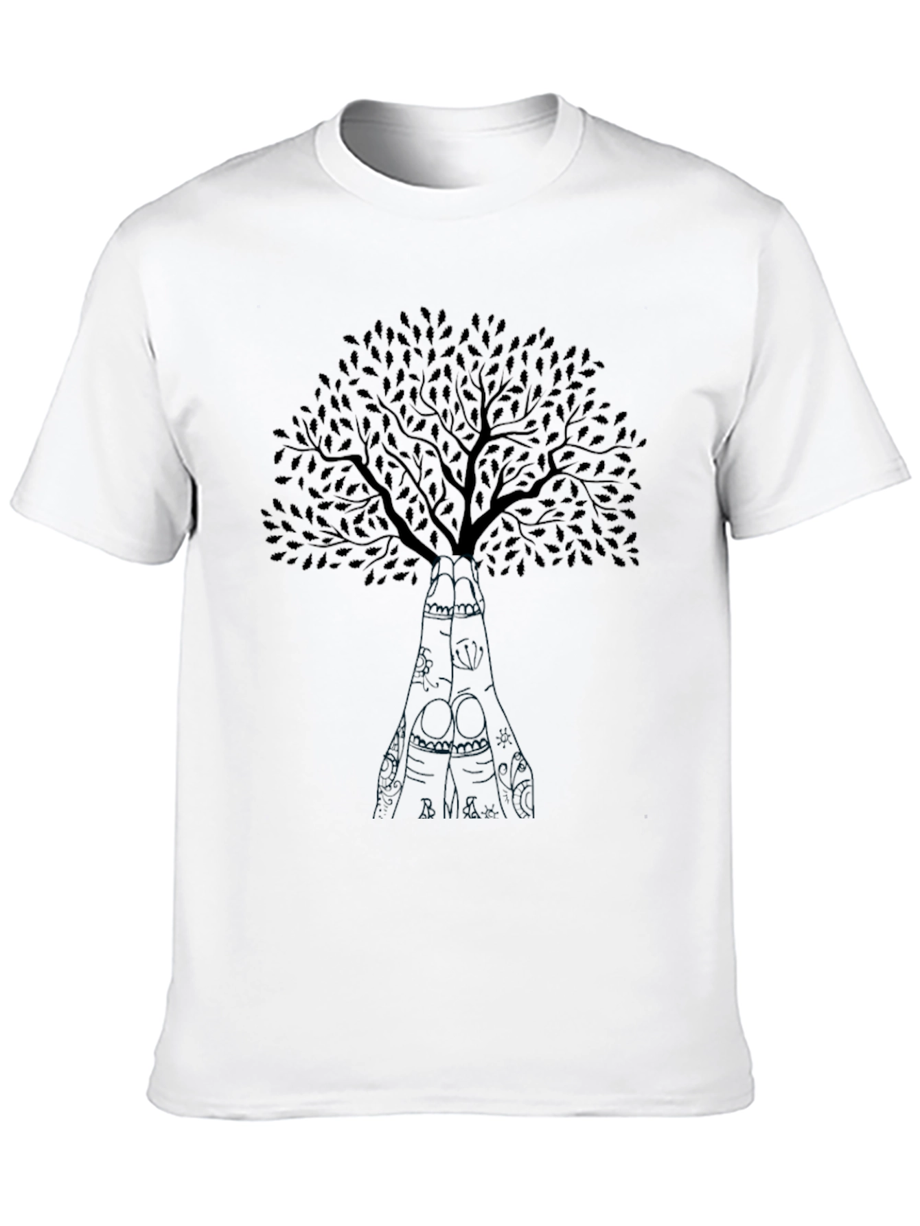 Black Tree Graphic Crew Neck T-Shirt for Men