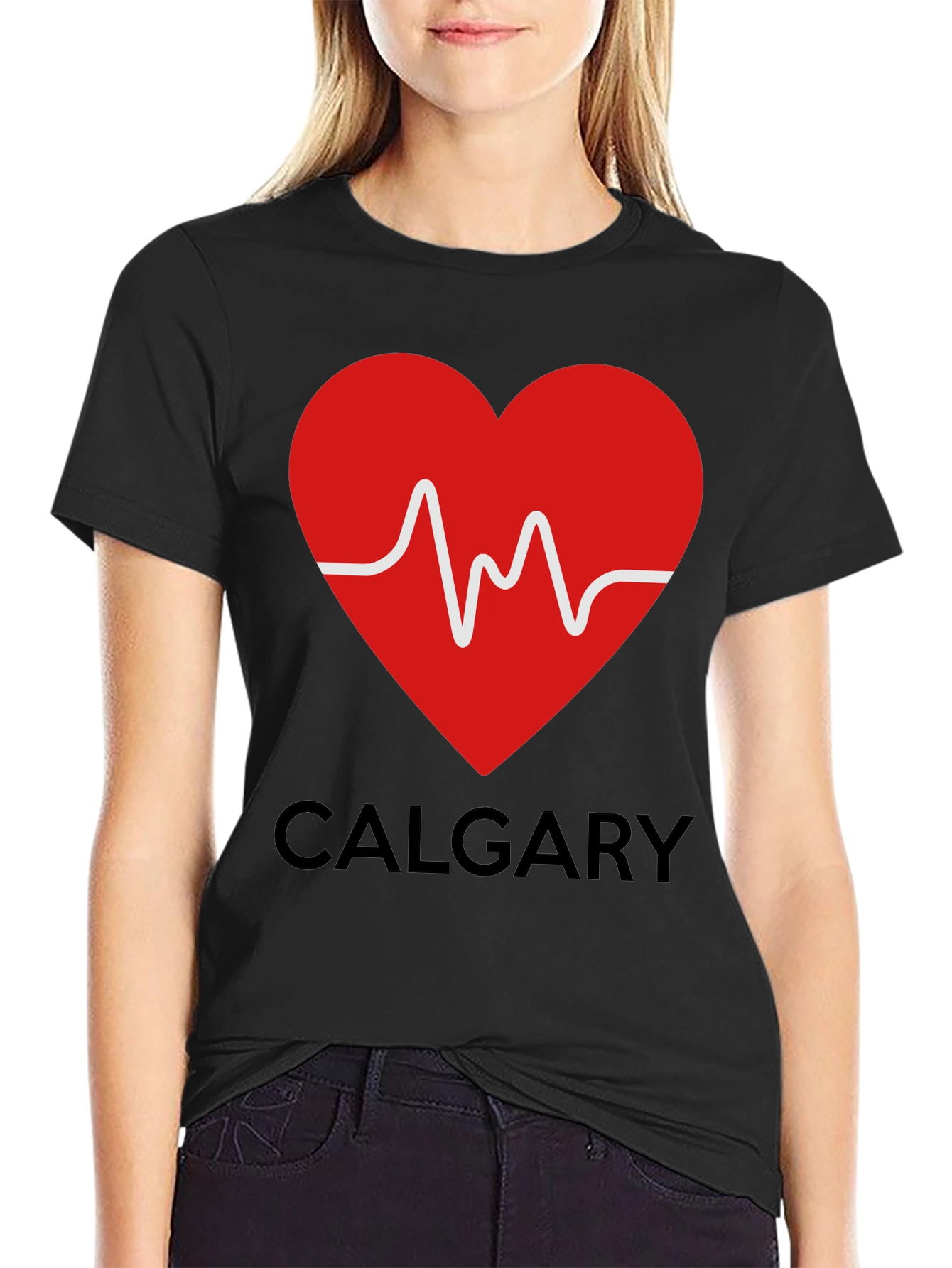 Calgary Heartbeat T-Shirt - Black Crew Neck