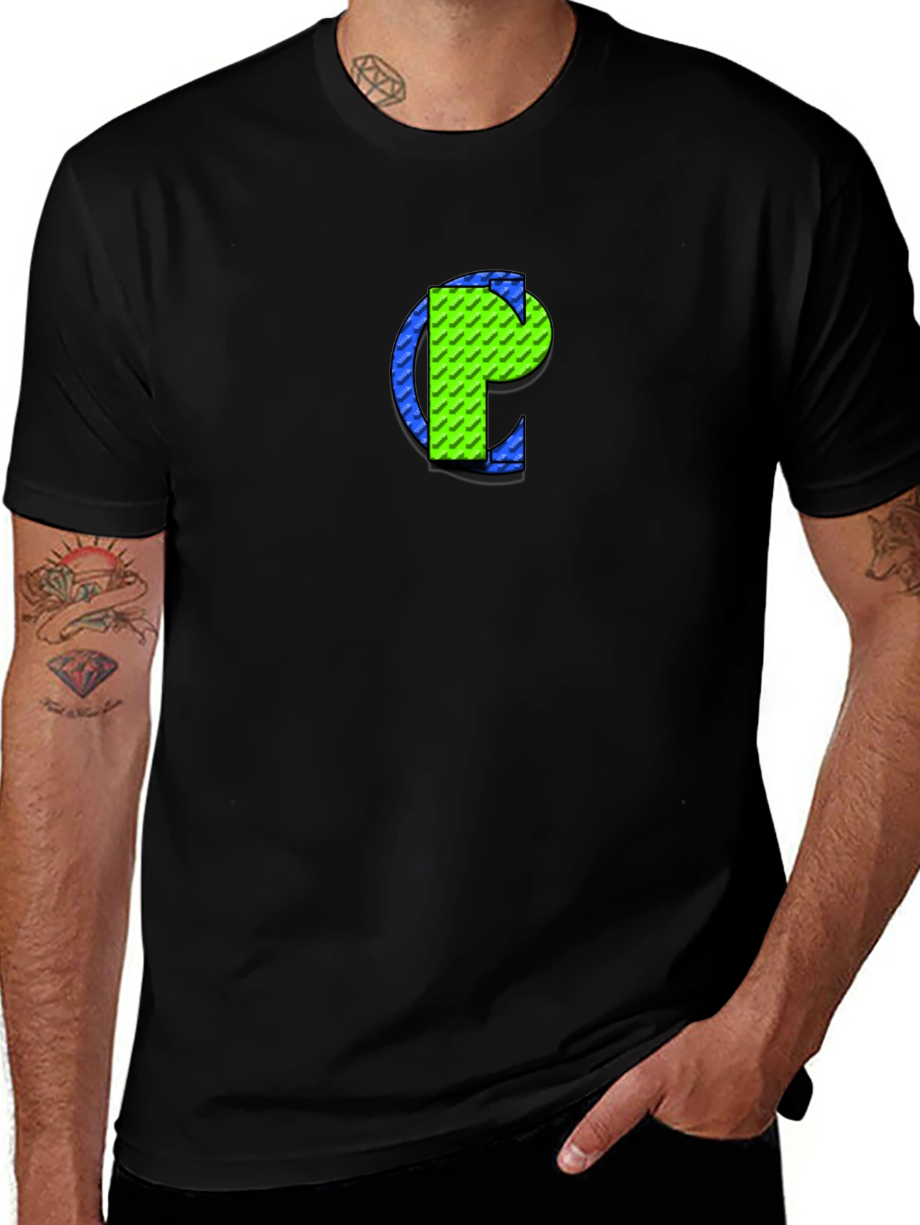 Geometric Green Initial T-Shirt