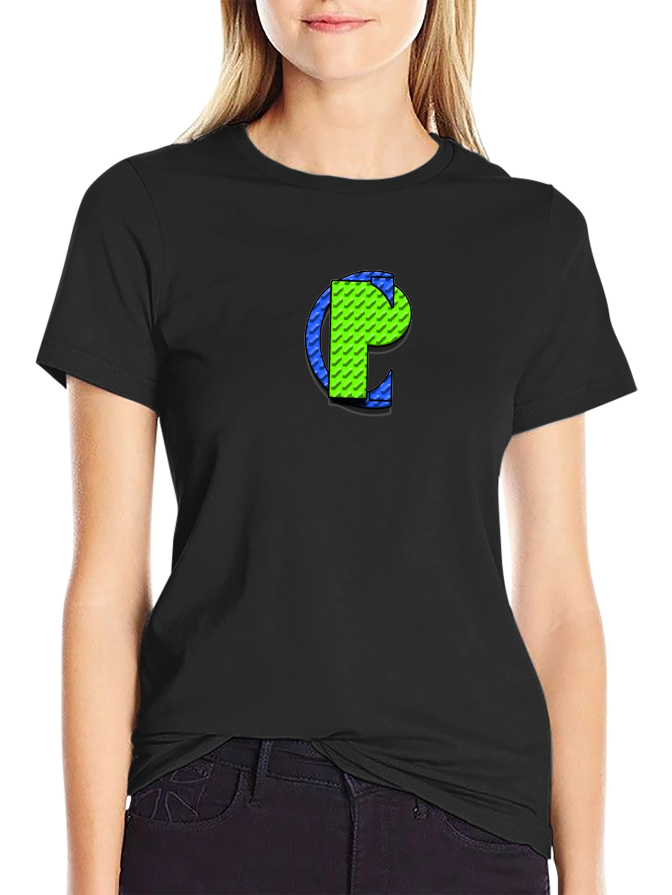 Geometric Green Initial T-Shirt