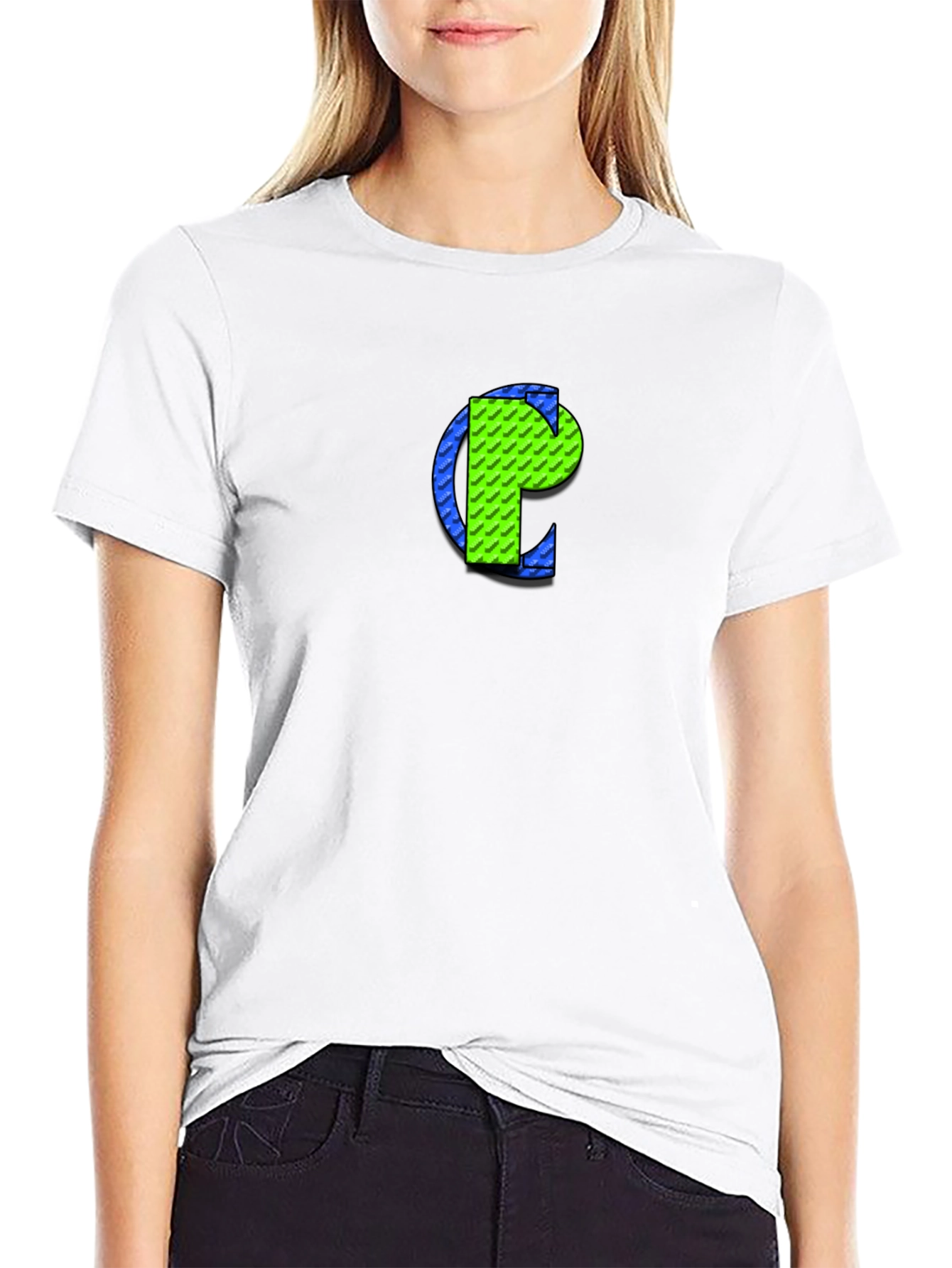 Geometric Green Initial T-Shirt